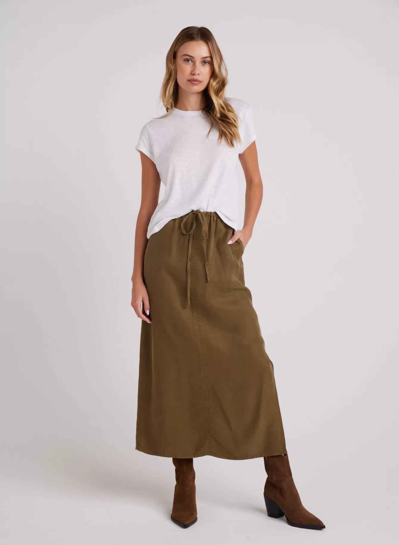 Bella Dahl Skirts-Ana Side Slit Skirt - Basil Green