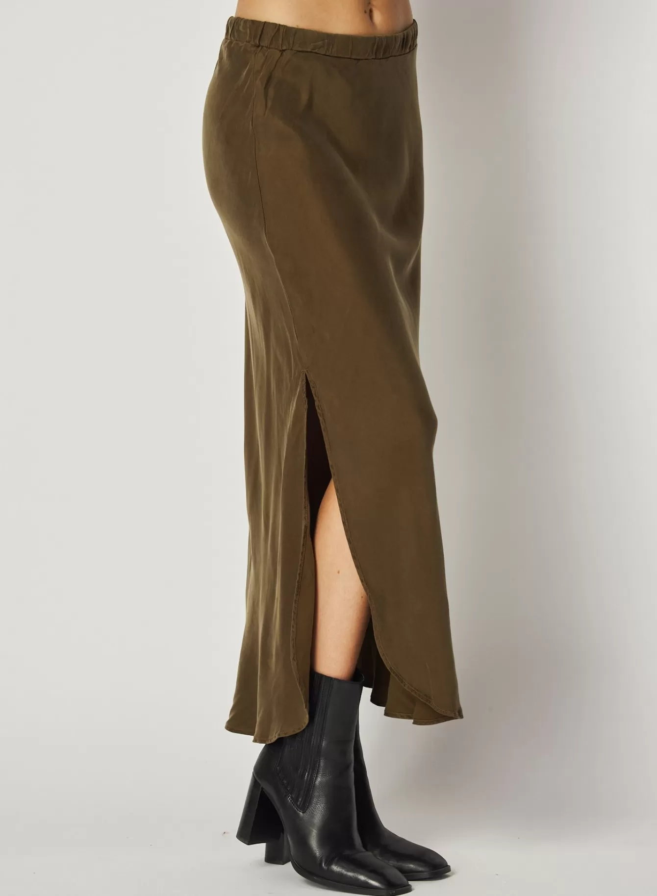 Bella Dahl Skirts-Asymmetric Side Slit Bias Skirt - Autumn Olive