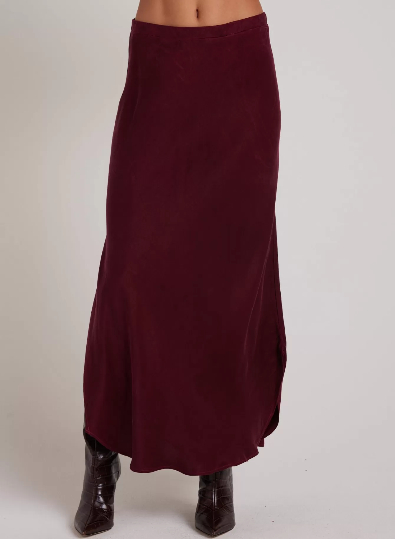 Bella Dahl Skirts-Asymmetric Side Slit Bias Skirt - Deep Plum