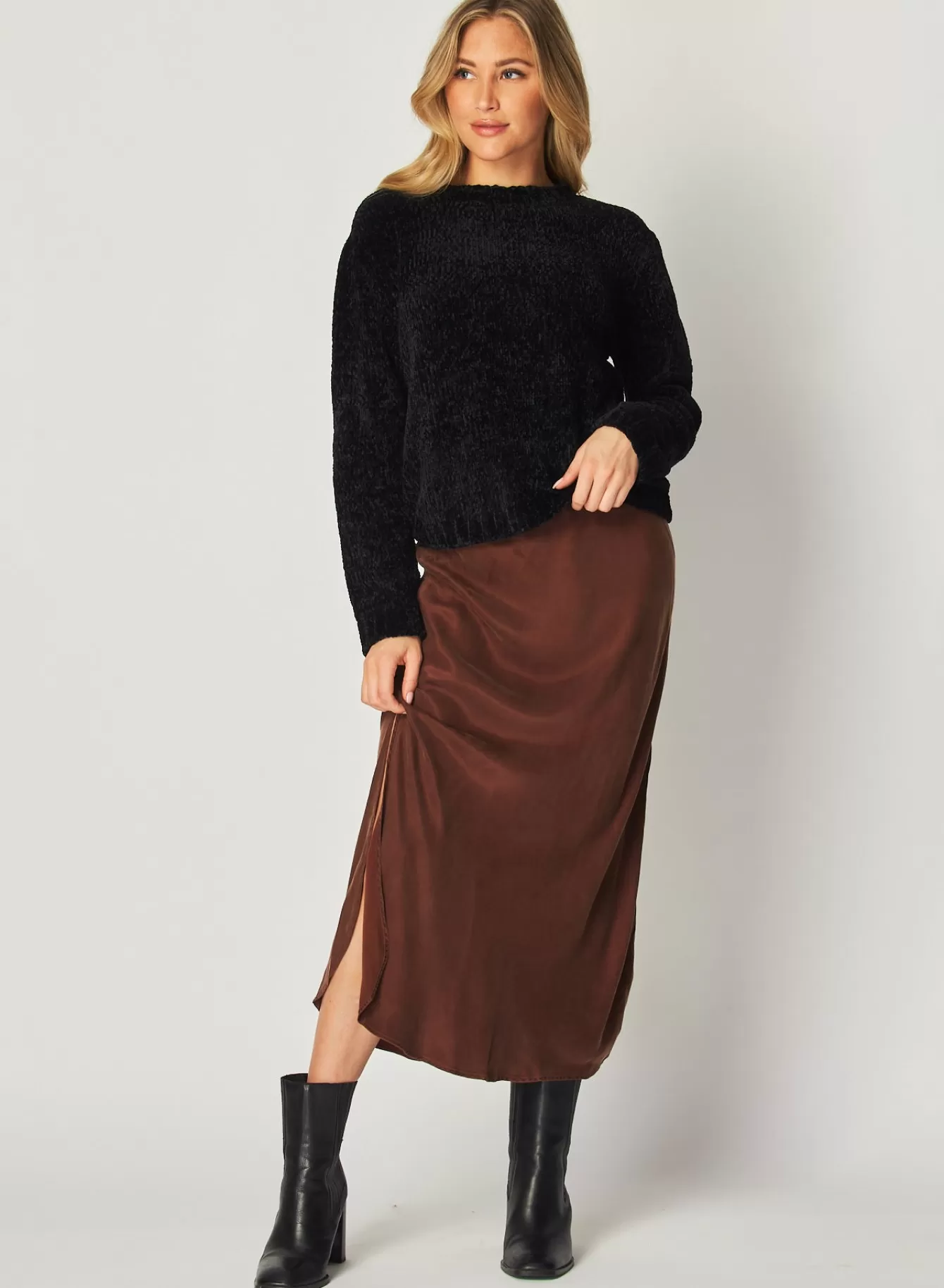 Bella Dahl Skirts-Asymmetric Side Slit Bias Skirt - Mahogany Brown