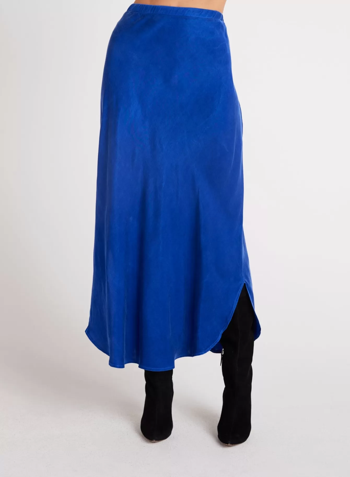 Bella Dahl Skirts-Asymmetric Side Slit Bias Skirt - Rich Cobalt