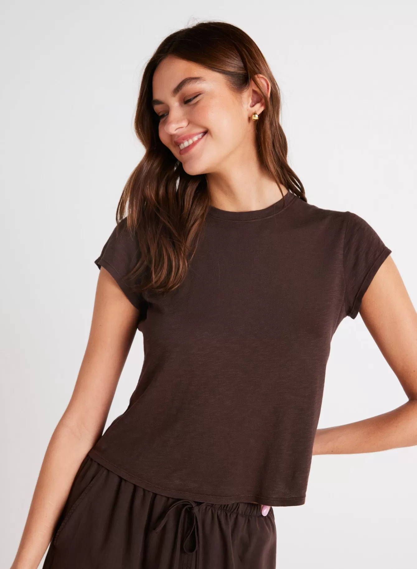 Bella Dahl Essentials Tops-Baby Crew Tee - Chestnut Brown