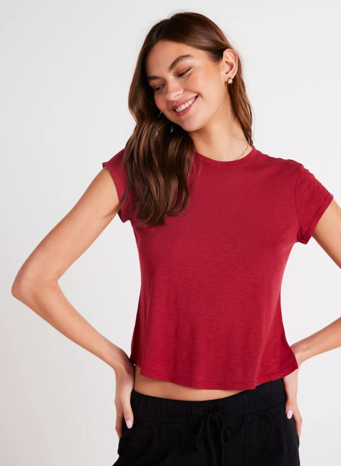 Bella Dahl Essentials Tops-Baby Crew Tee - Ruby Red