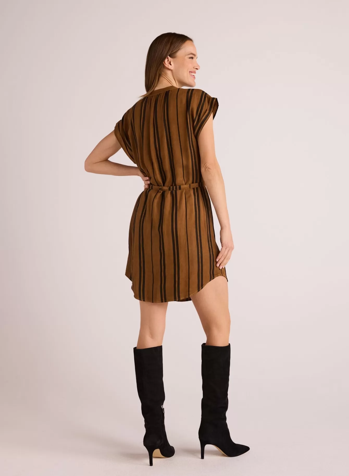 Bella Dahl Short Dresses-Belted Cap Sleeve Dress - Gilded Brown