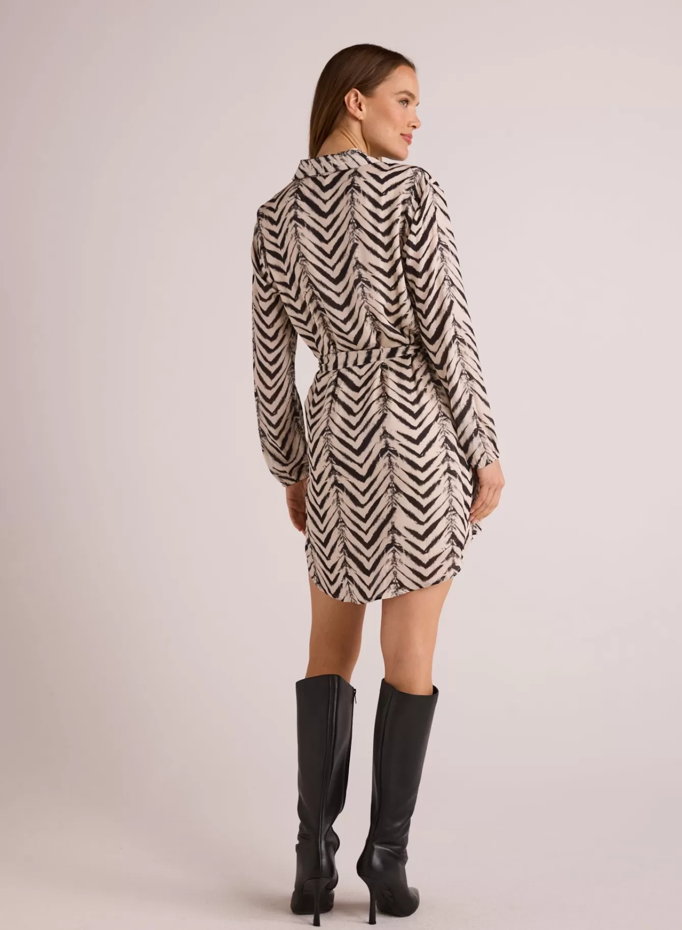 Bella Dahl Short Dresses-Belted Pullover Shirt Dress - Batik Chevron Print