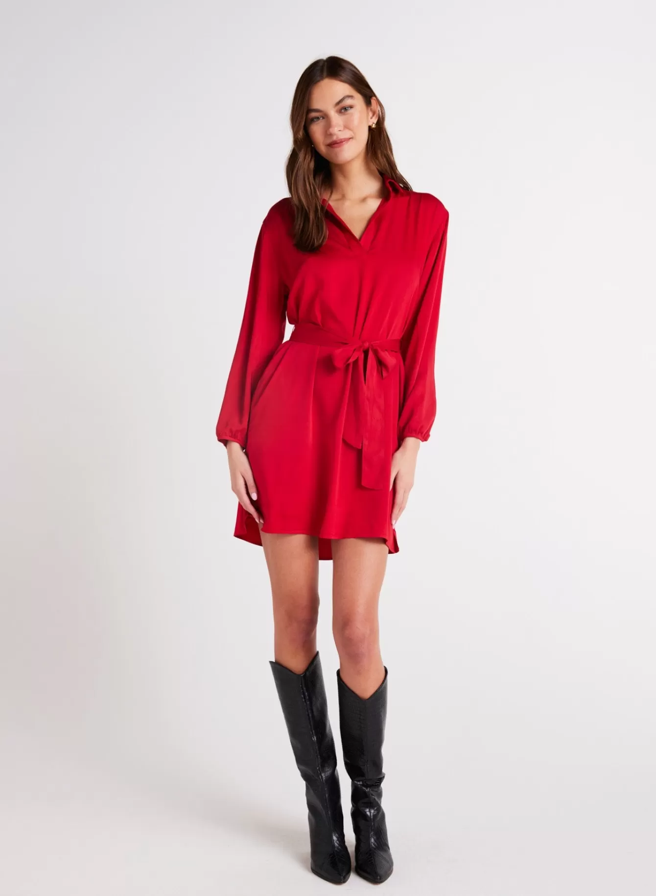 Bella Dahl Essentials Dresses-Belted Pullover Shirt Dress - Cherry Red