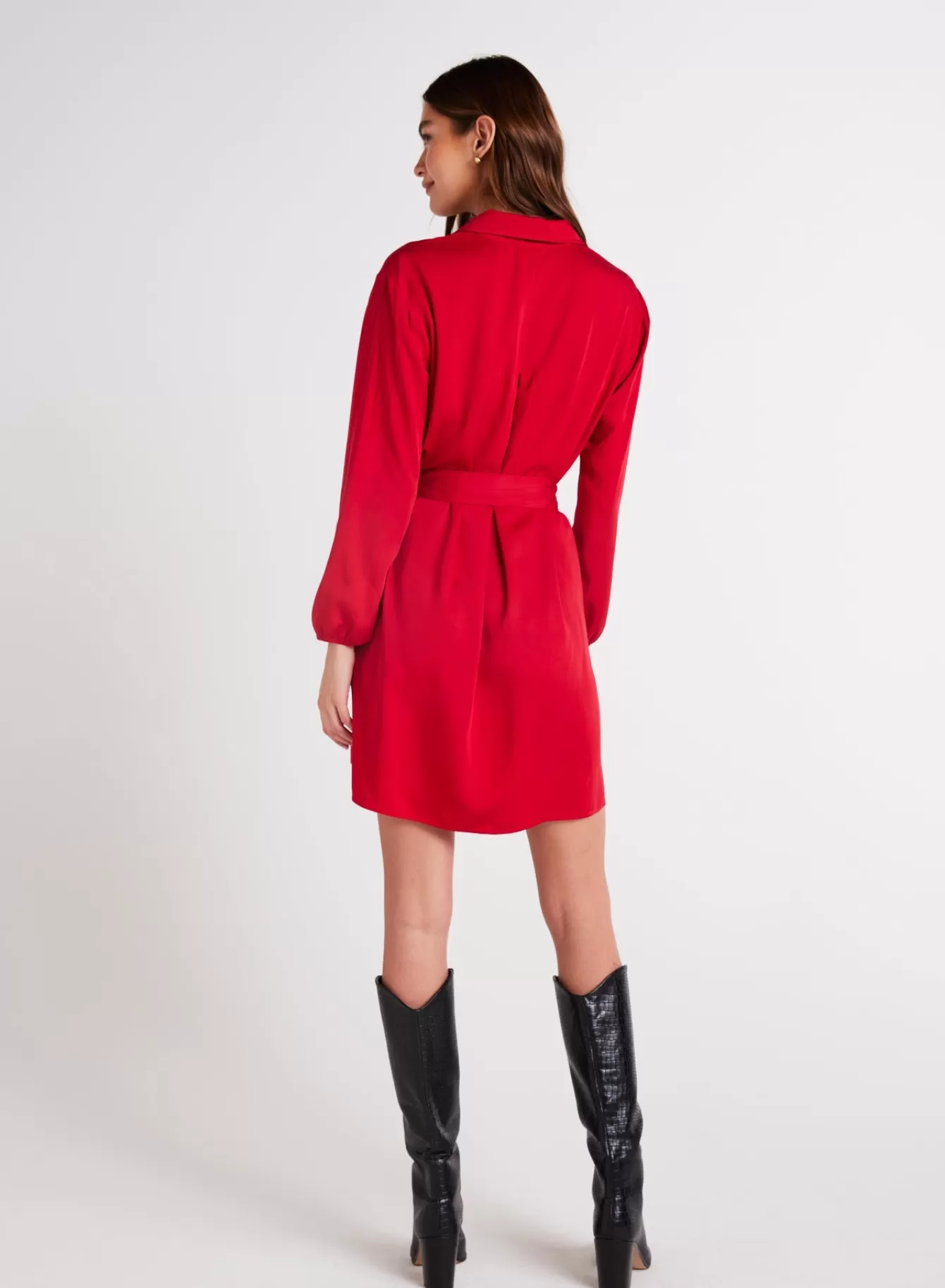 Bella Dahl Essentials Dresses-Belted Pullover Shirt Dress - Cherry Red