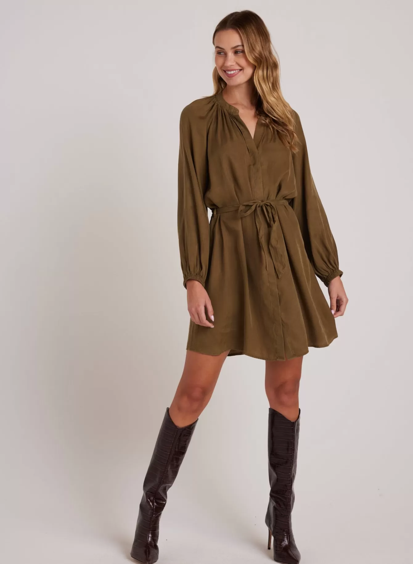 Bella Dahl Short Dresses-Belted Raglan Mini Dress - Basil Green