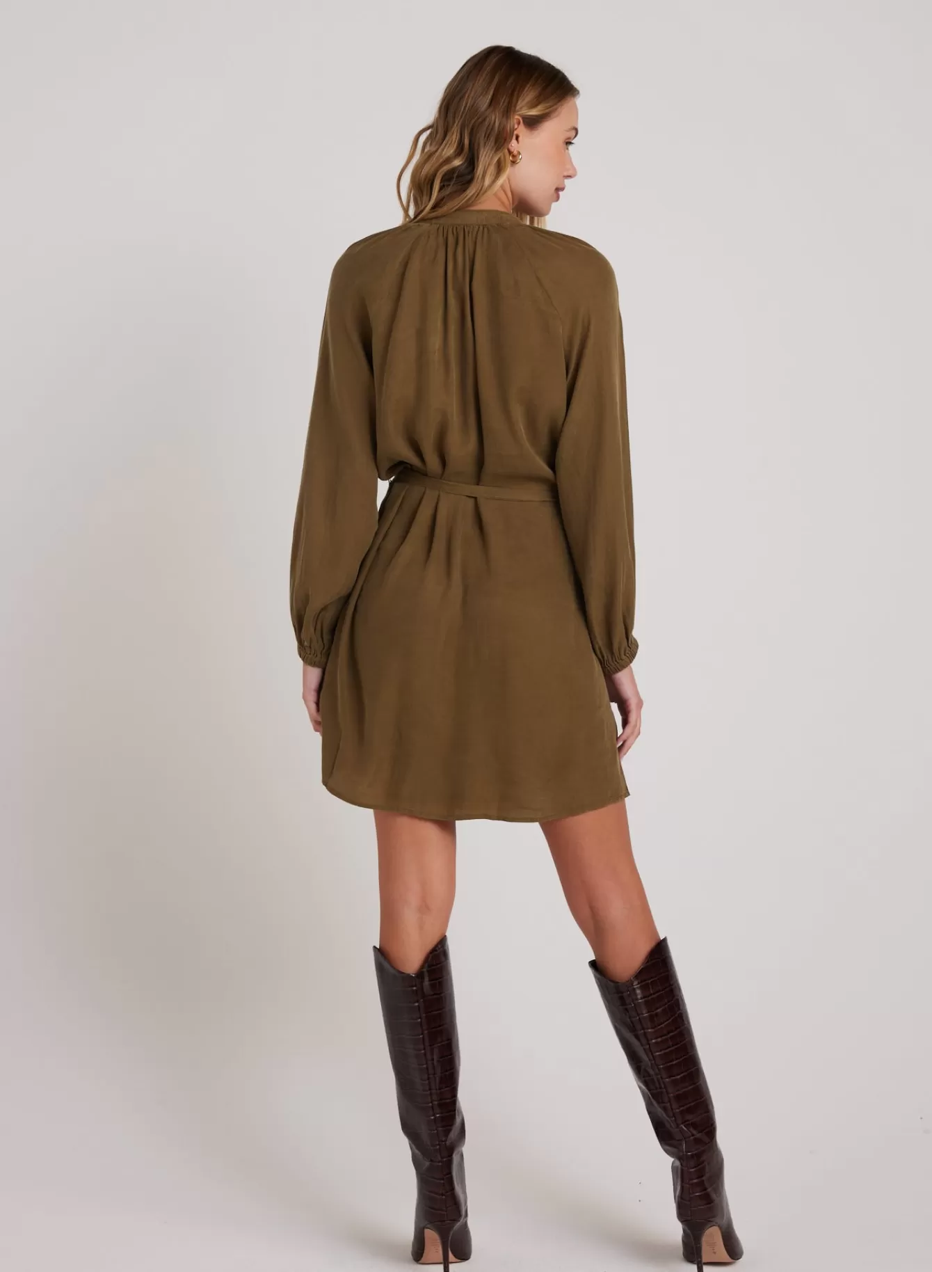 Bella Dahl Short Dresses-Belted Raglan Mini Dress - Basil Green