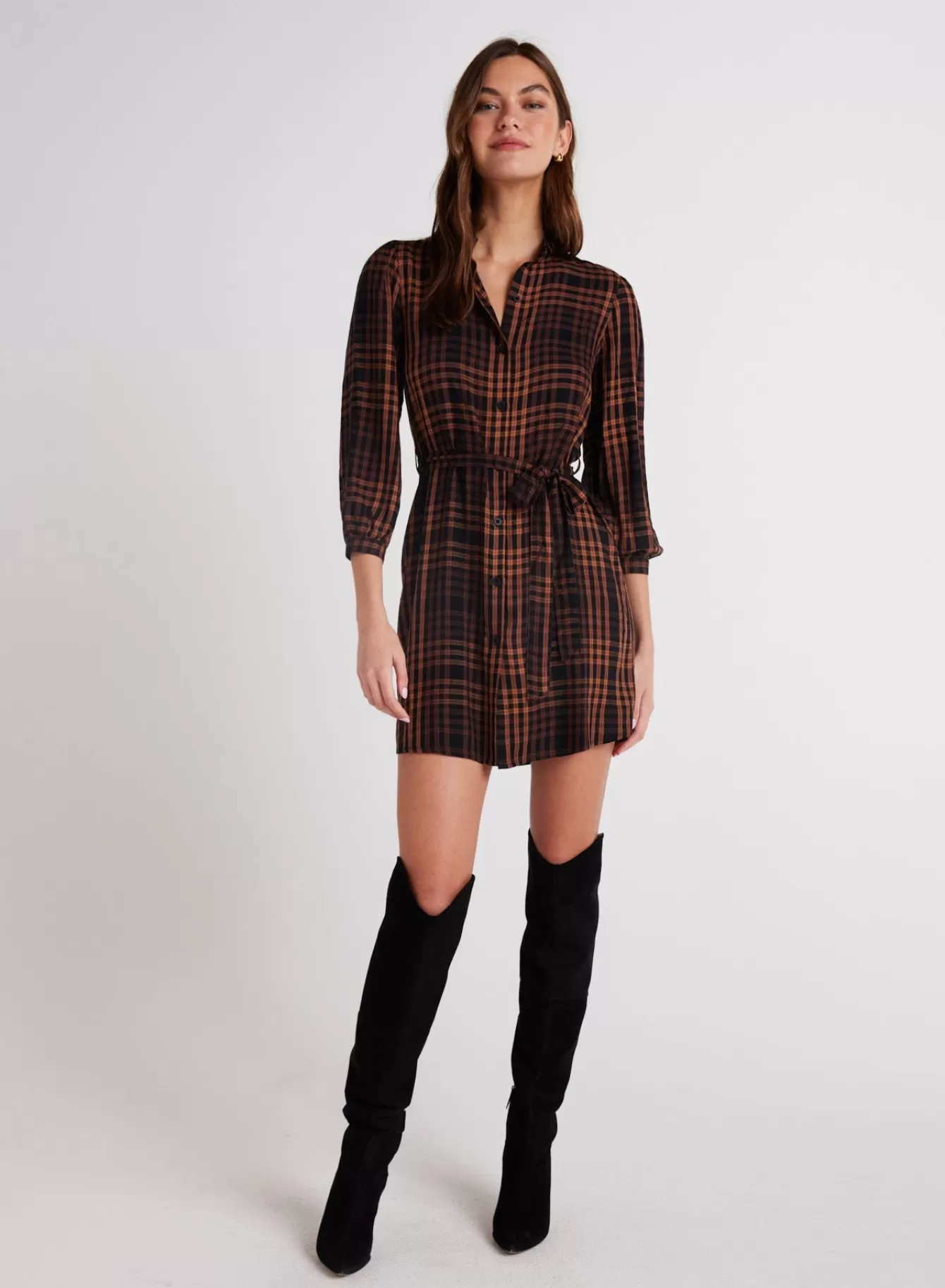 Bella Dahl Short Dresses-Belted Shirt Dress - Autumn Ember Plaid