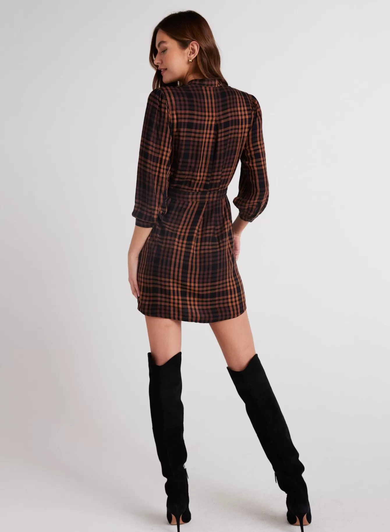 Bella Dahl Short Dresses-Belted Shirt Dress - Autumn Ember Plaid