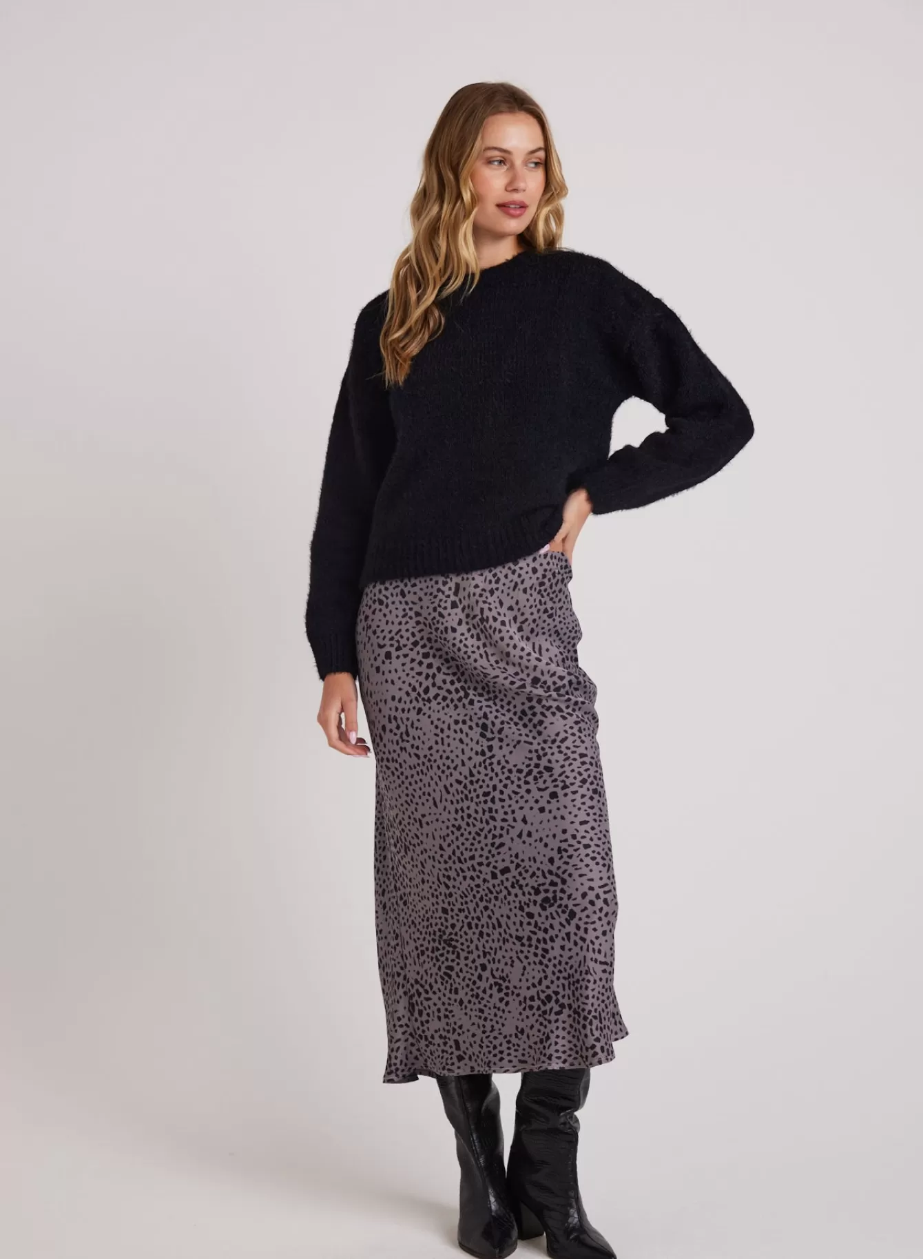 Bella Dahl Skirts-Bias Midi Skirt - Onyx Steel