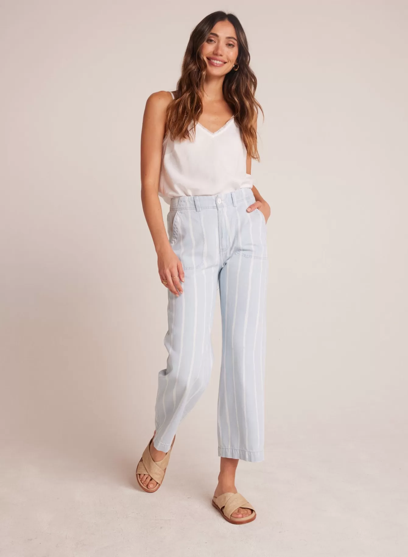 Bella Dahl Pants-Blakely Utility Wide Leg Crop - Bleach Stripe Wash