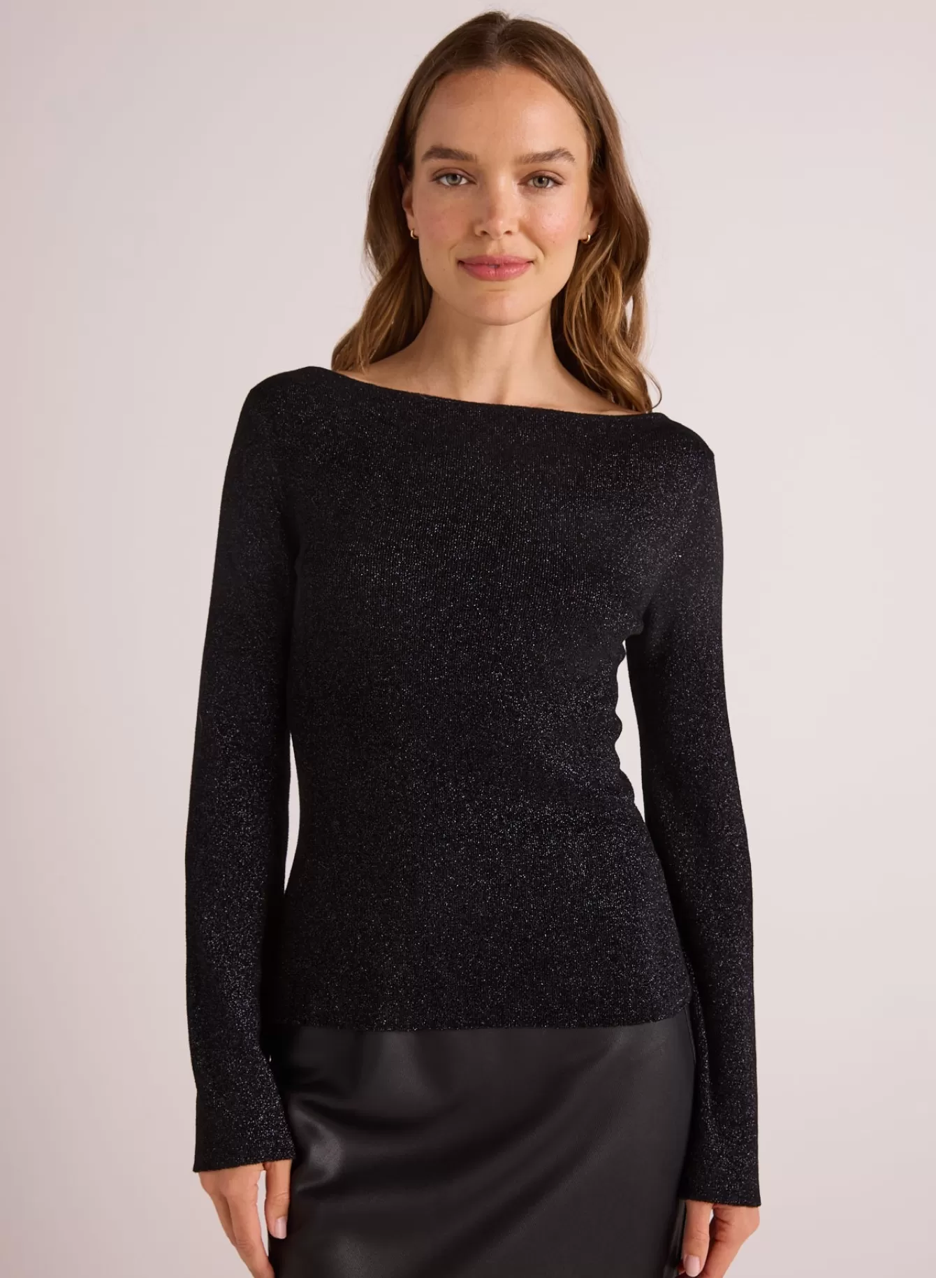 Bella Dahl Sweaters-Boatneck Long Sleeve Sweater - Black with Metallic