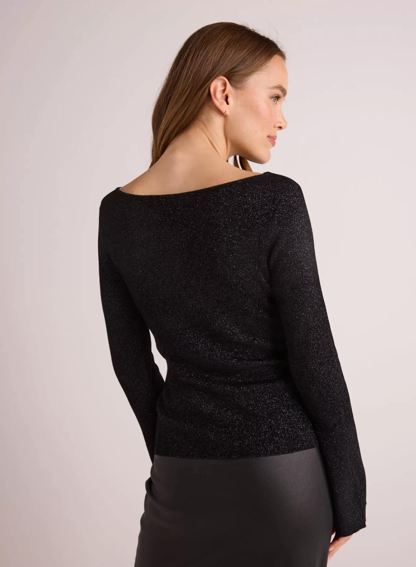 Bella Dahl Sweaters-Boatneck Long Sleeve Sweater - Black with Metallic