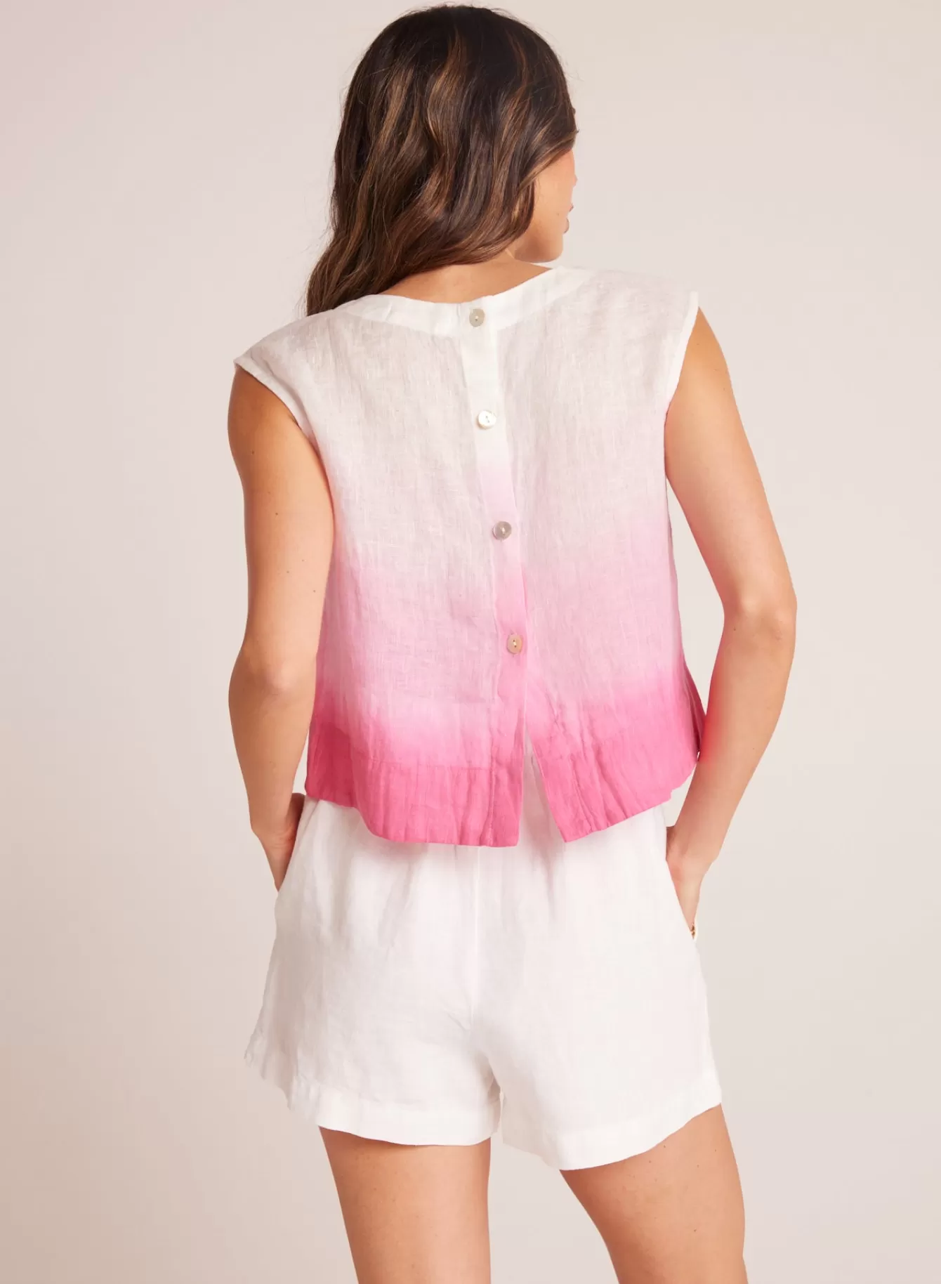 Bella Dahl Sleeveless-Boxy Button Back Top - Pink Ombre Dye