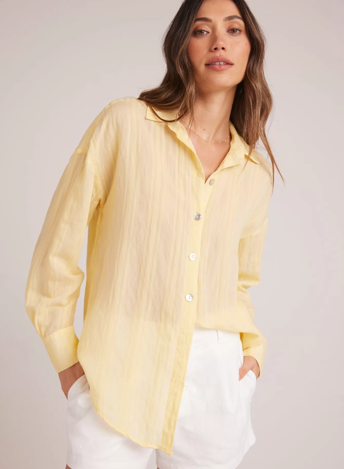 Bella Dahl Long Sleeve-Boyfriend Button Down - Citron Yellow