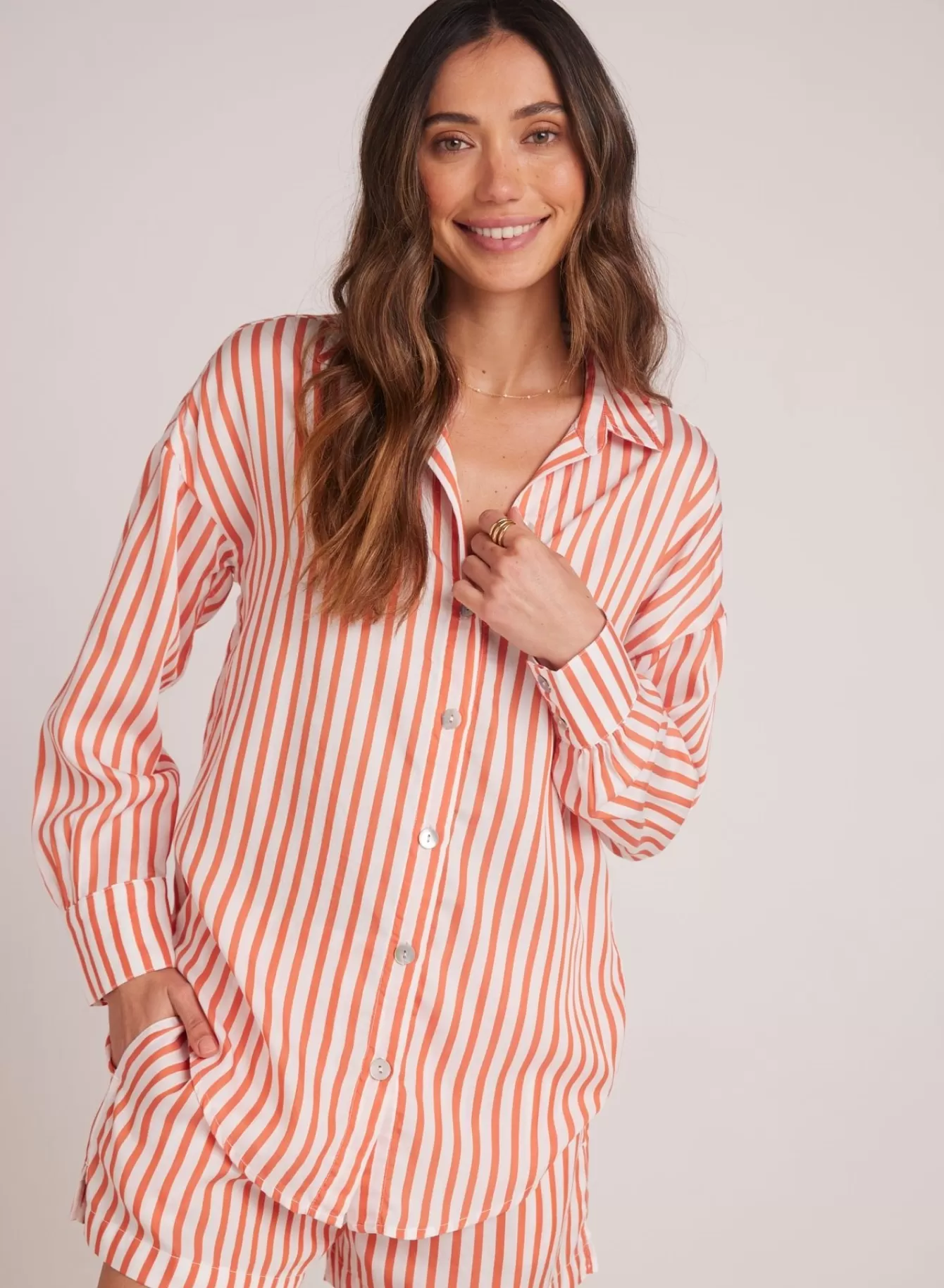 Bella Dahl Long Sleeve-Boyfriend Button Down - Sunset Blaze Stripe