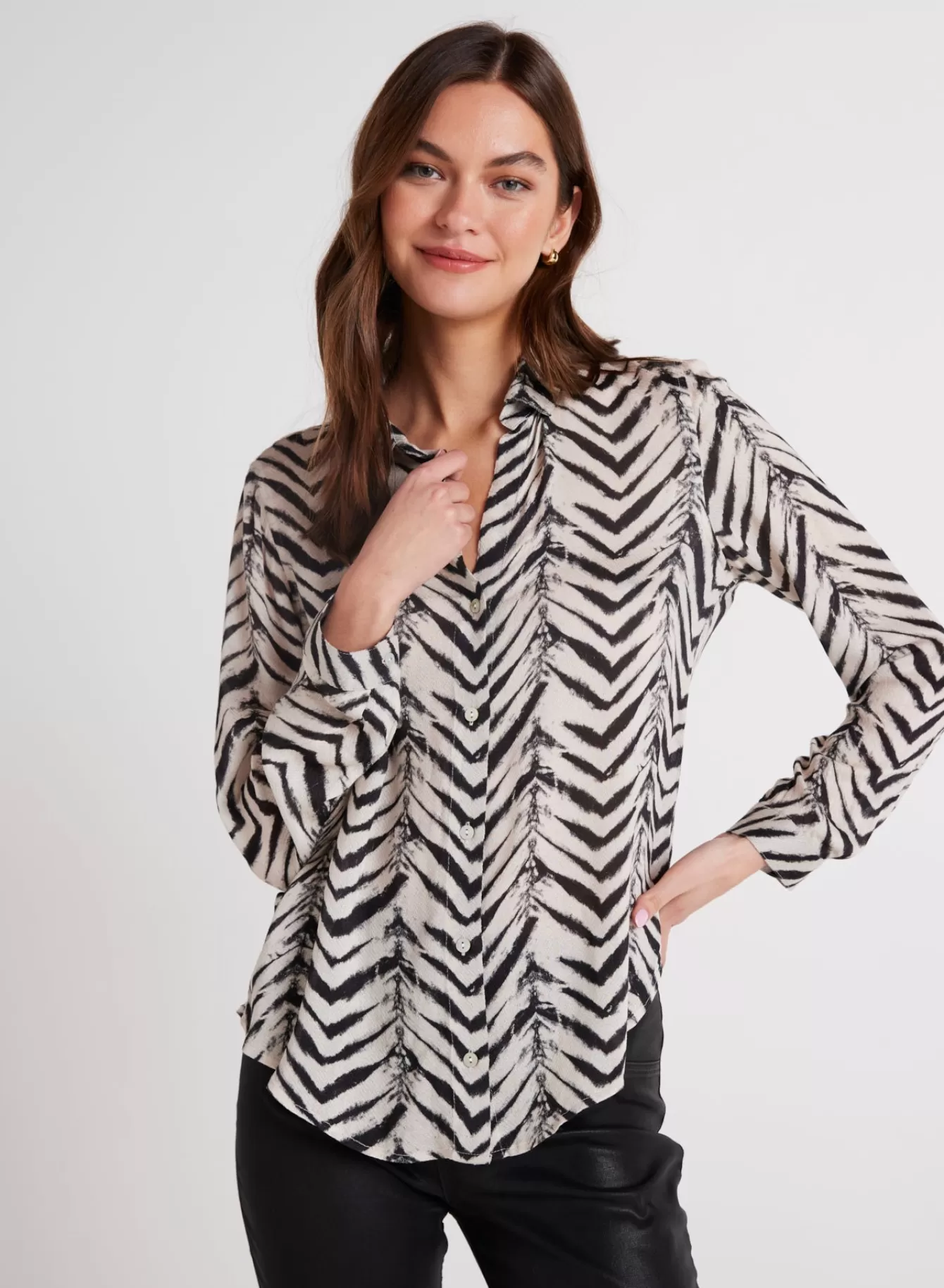 Bella Dahl Long Sleeve-Button Down Shirt - Batik Chevron Print