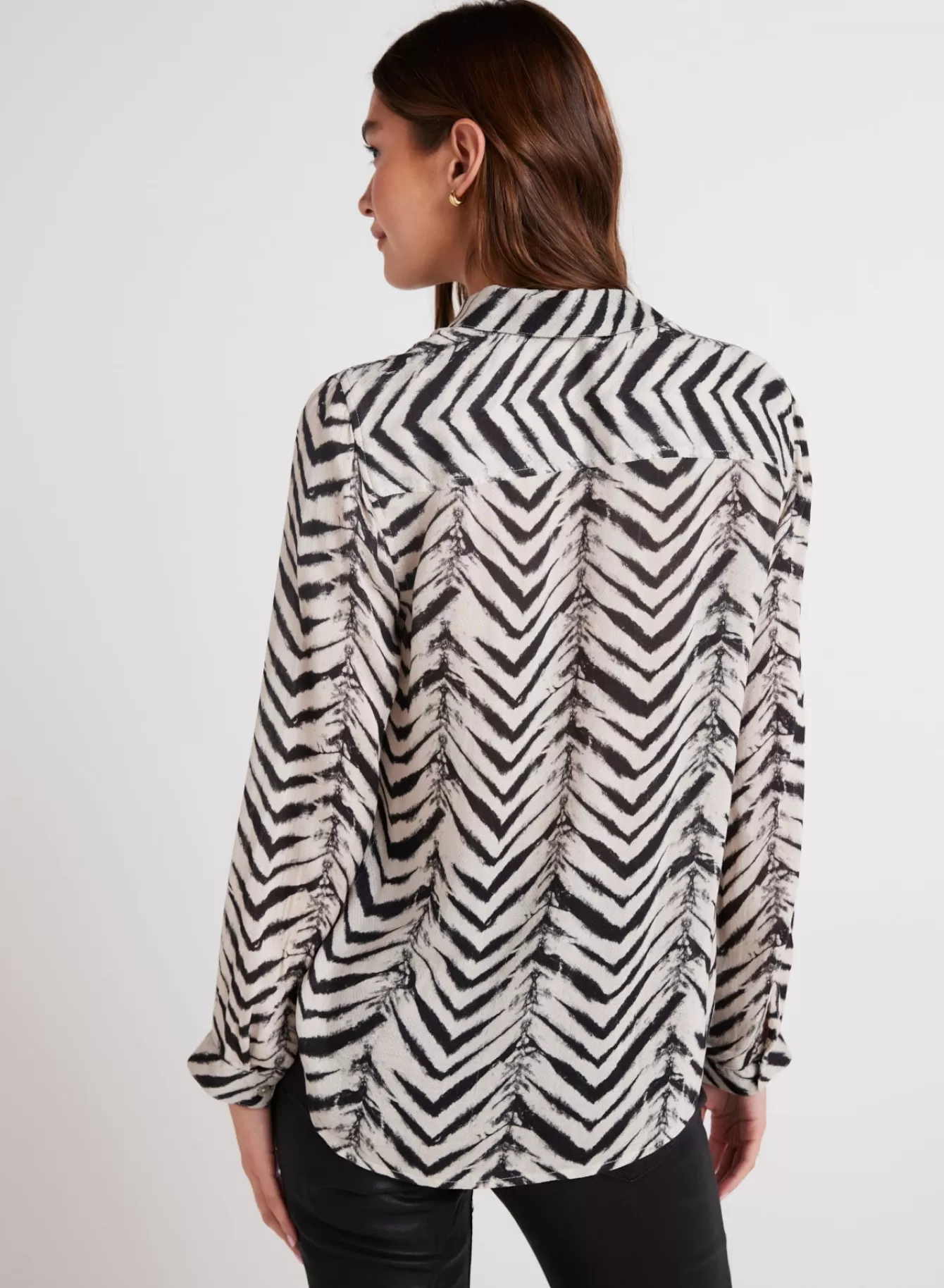 Bella Dahl Long Sleeve-Button Down Shirt - Batik Chevron Print