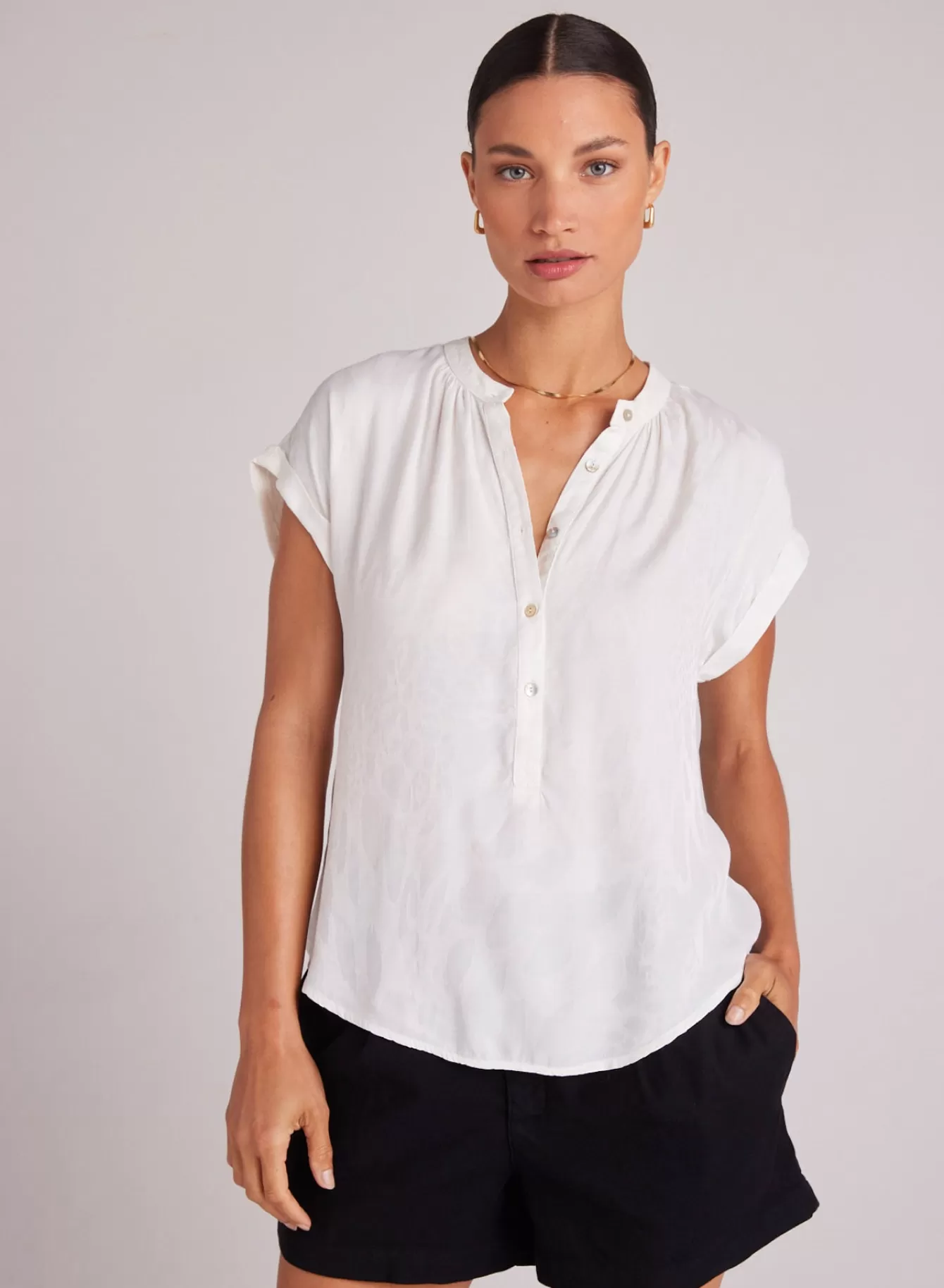 Bella Dahl Short Sleeve-Cap Sleeve Henley - Off White