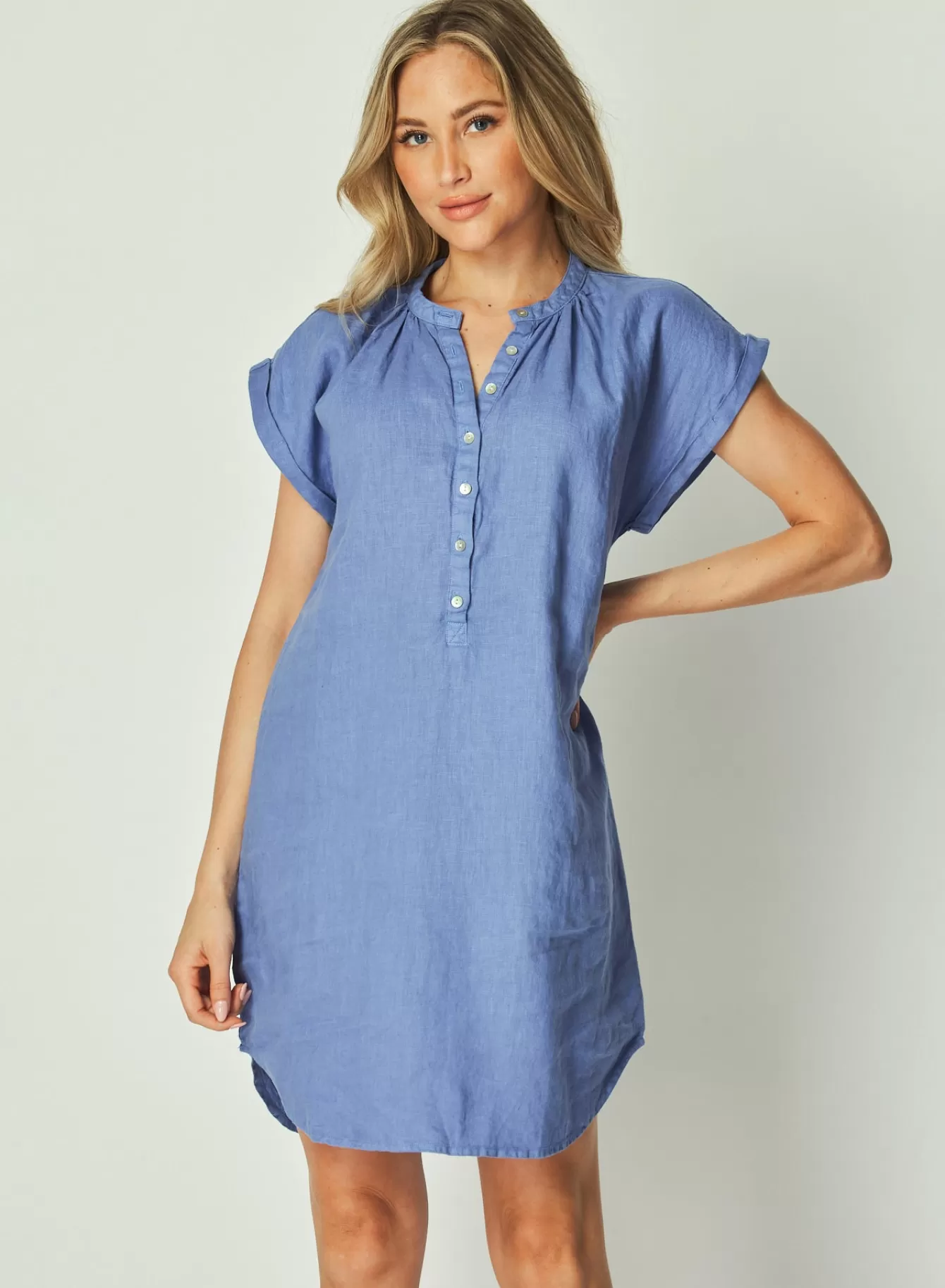 Bella Dahl Short Dresses-Cap Sleeve Henley Dress -  Bahia Blue