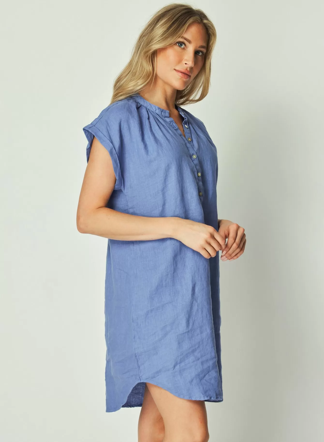 Bella Dahl Short Dresses-Cap Sleeve Henley Dress -  Bahia Blue