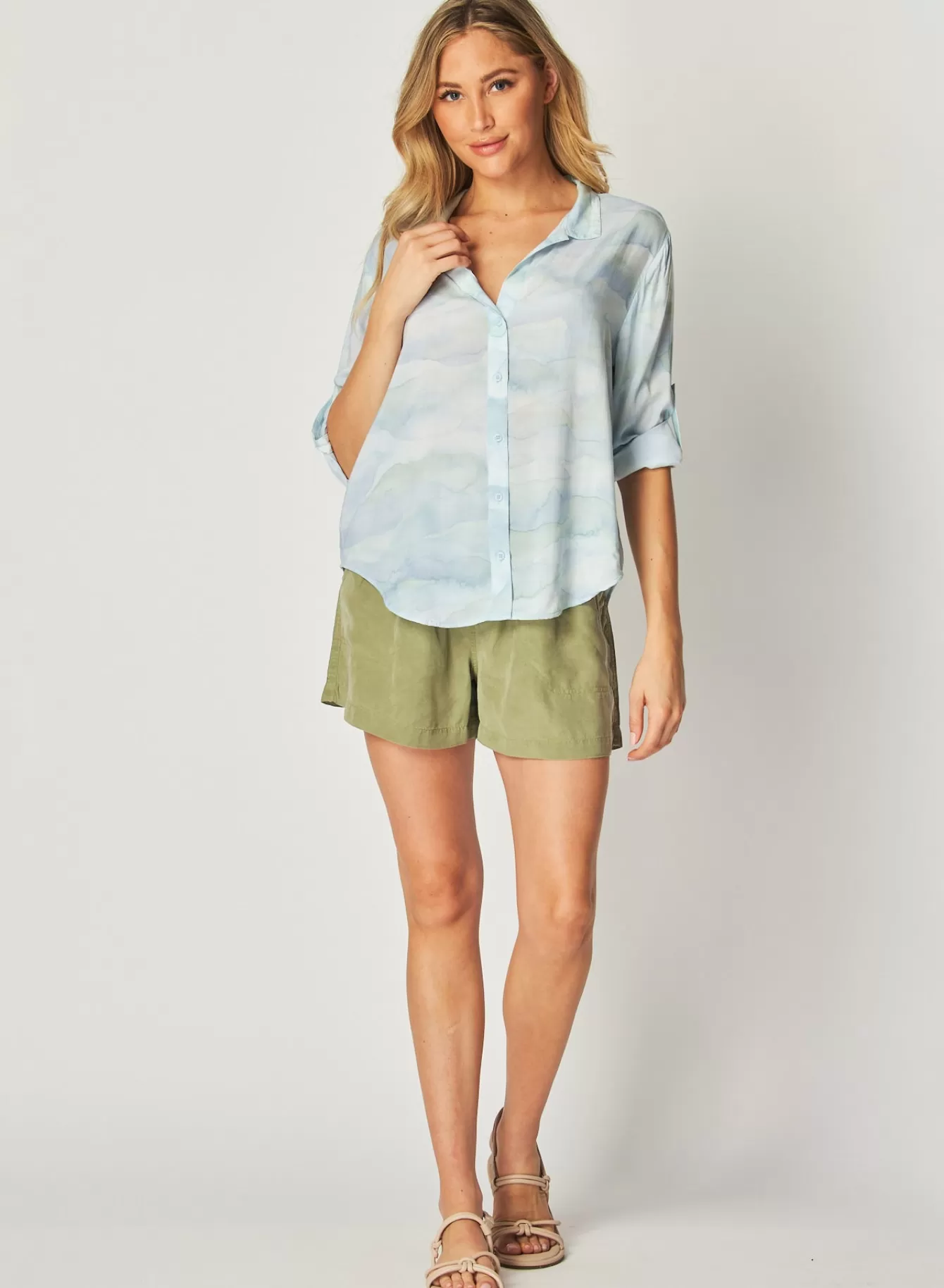 Bella Dahl Long Sleeve-Capri Button Down Shirt - Waves Camo Print