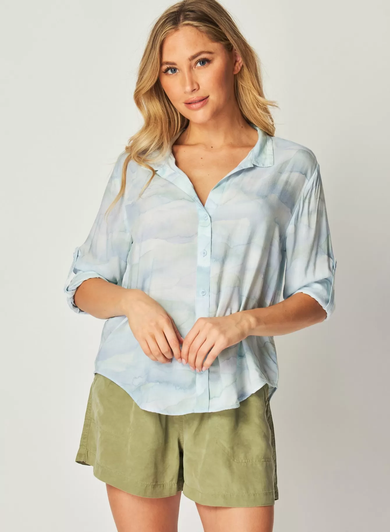 Bella Dahl Long Sleeve-Capri Button Down Shirt - Waves Camo Print