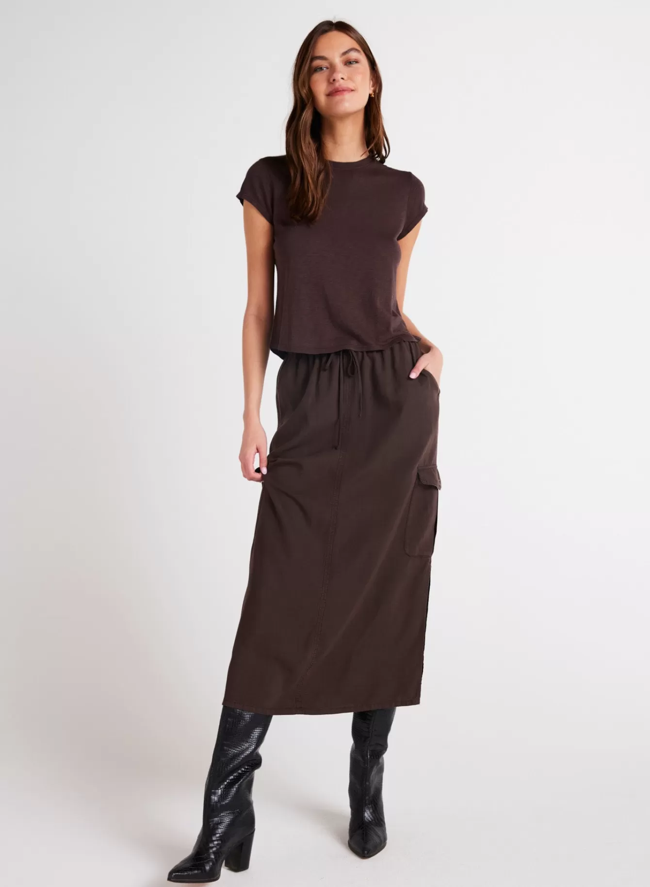 Bella Dahl Essentials Bottoms-Cargo Midi Skirt - Chestnut Brown