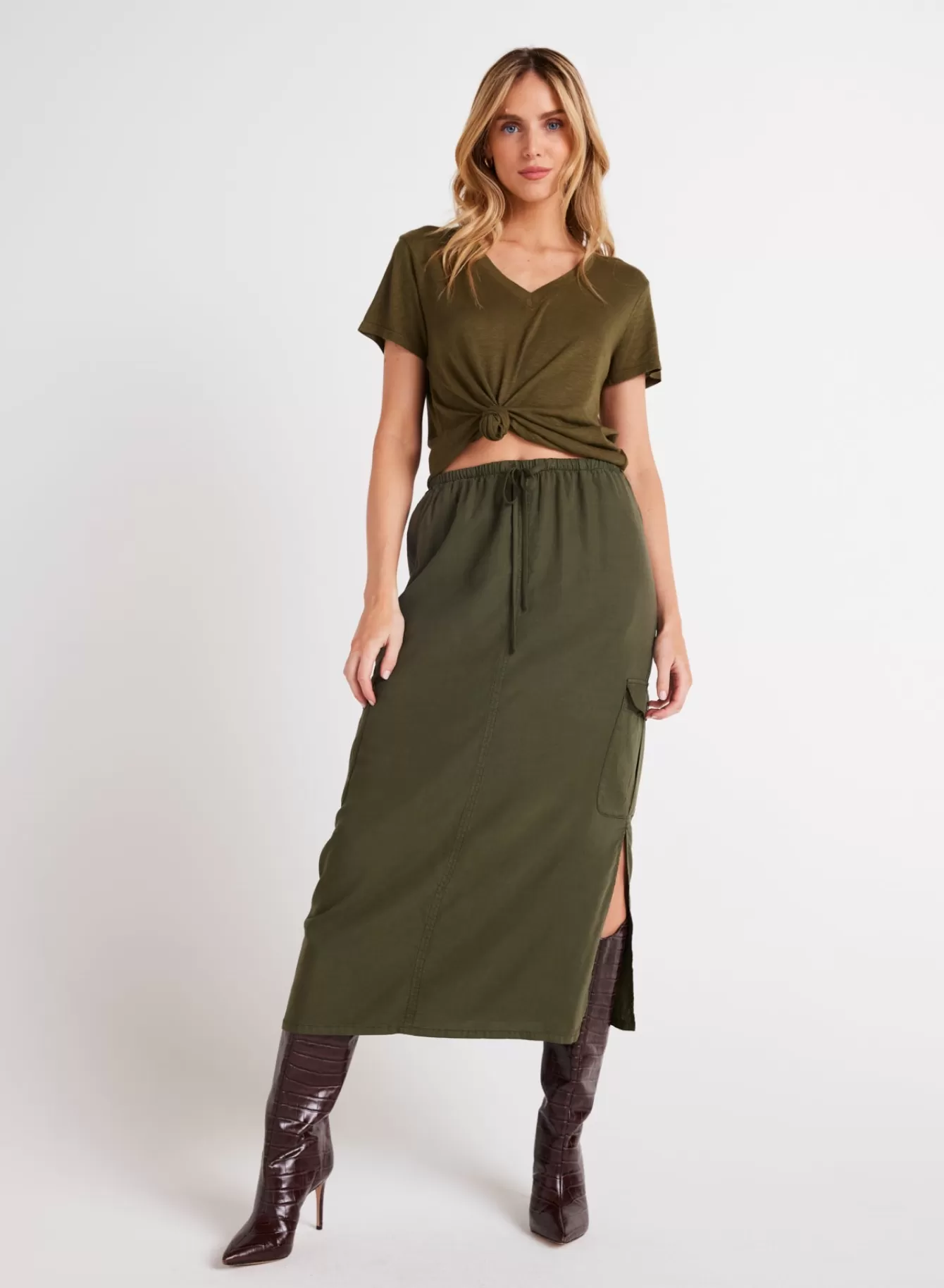 Bella Dahl Essentials Bottoms-Cargo Midi Skirt - Italian Herb