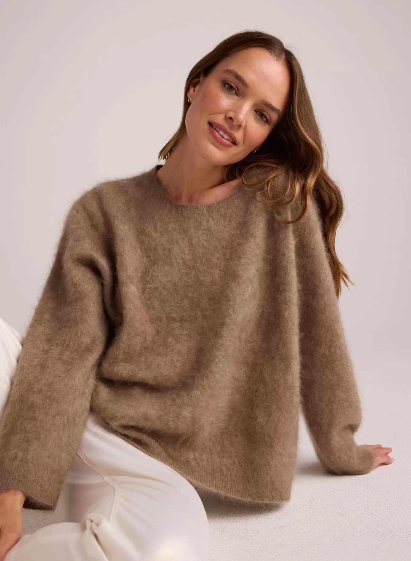 Bella Dahl Sweaters-Cashmere Fuzzy Crew Neck - Soft Fawn