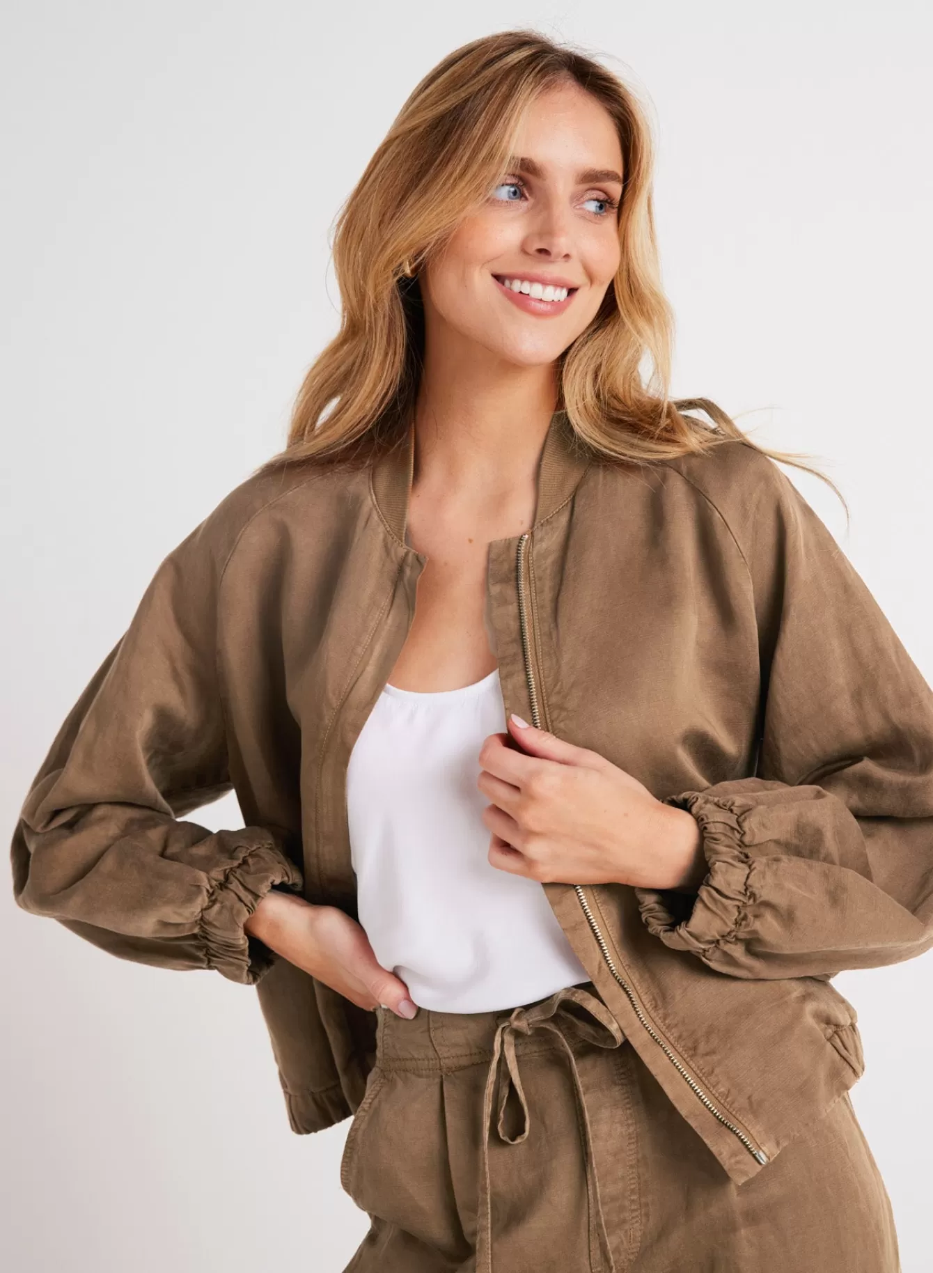 Bella Dahl Outerwear-Chloe Clean Bomber Jacket - Topaz Brown