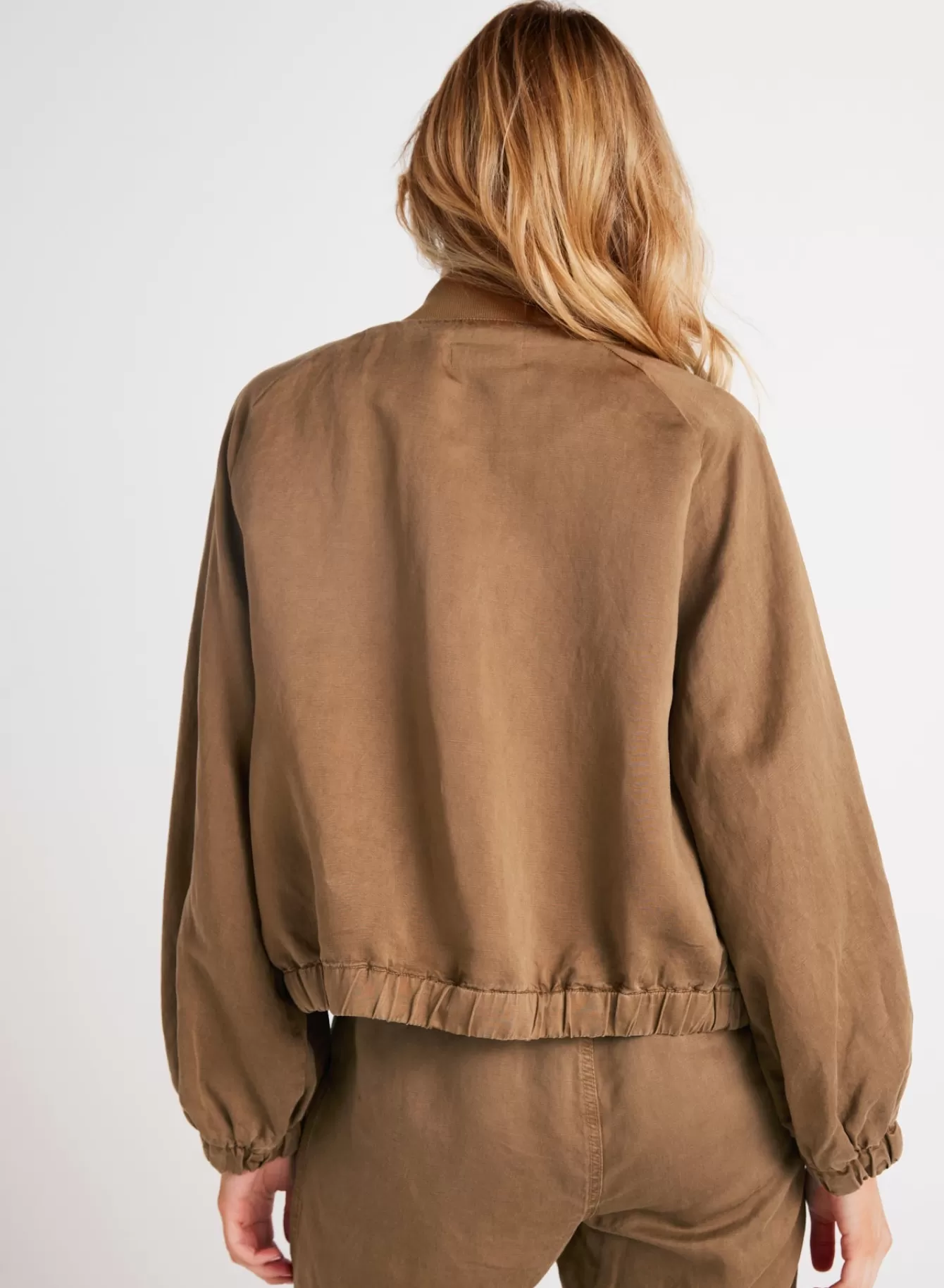 Bella Dahl Outerwear-Chloe Clean Bomber Jacket - Topaz Brown