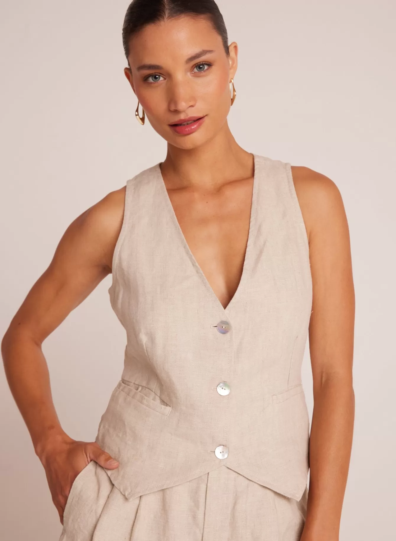 Bella Dahl Sleeveless-Cinch Back Vest - Linen Sand