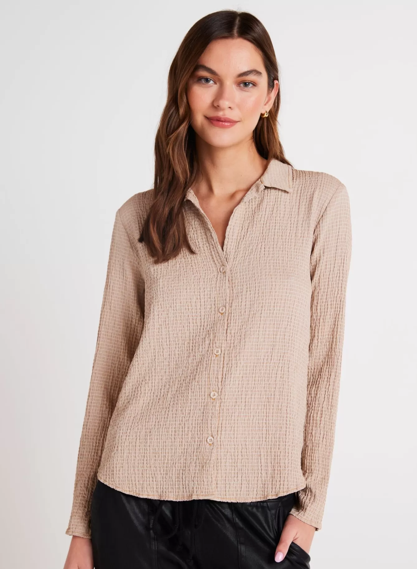 Bella Dahl Long Sleeve-Clean Button Front Shirt - Light Oak