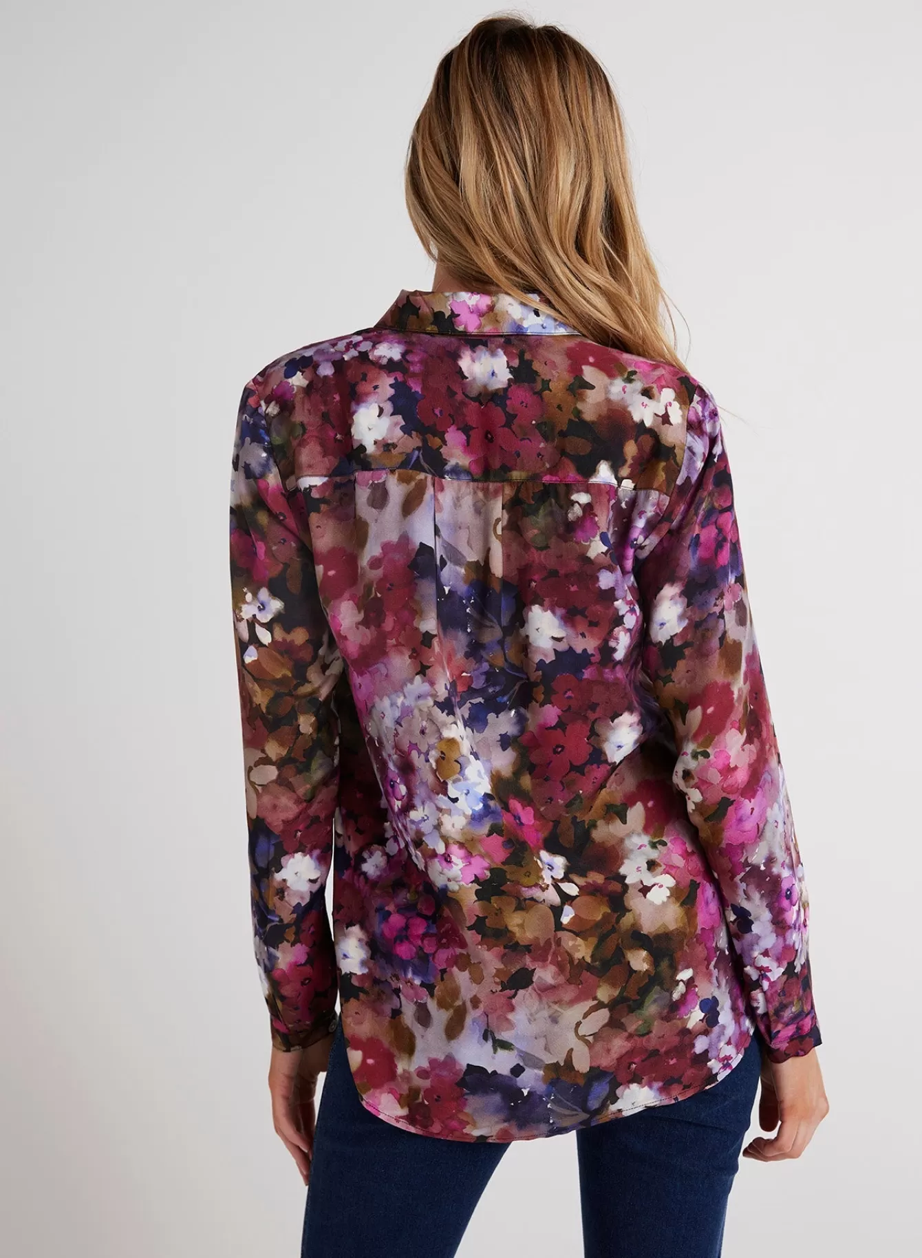 Bella Dahl Long Sleeve-Clean Front Hipster Shirt - Twilight Fleur Print