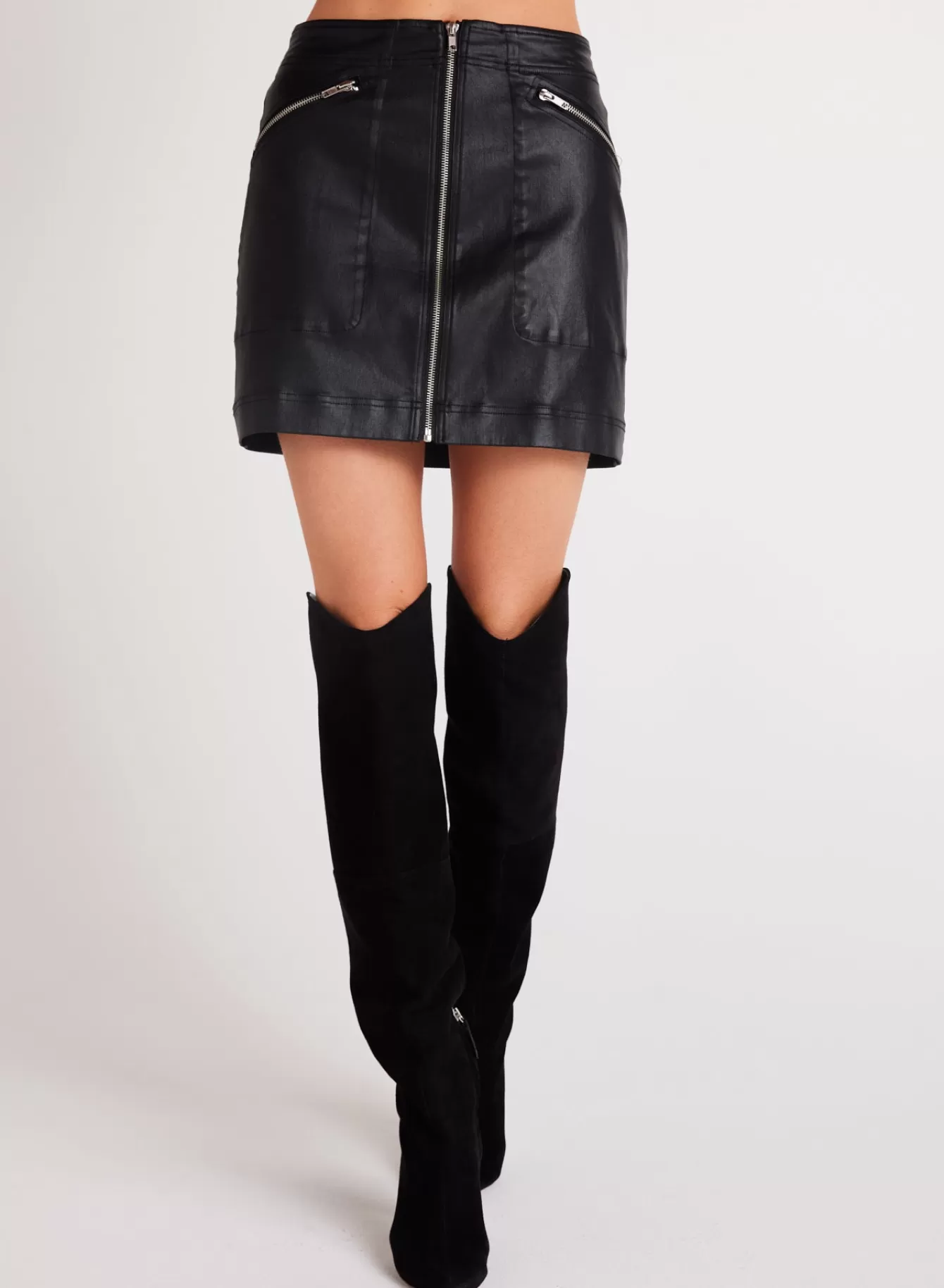 Bella Dahl Skirts-Coated Faux Leather Zip Mini Skirt -