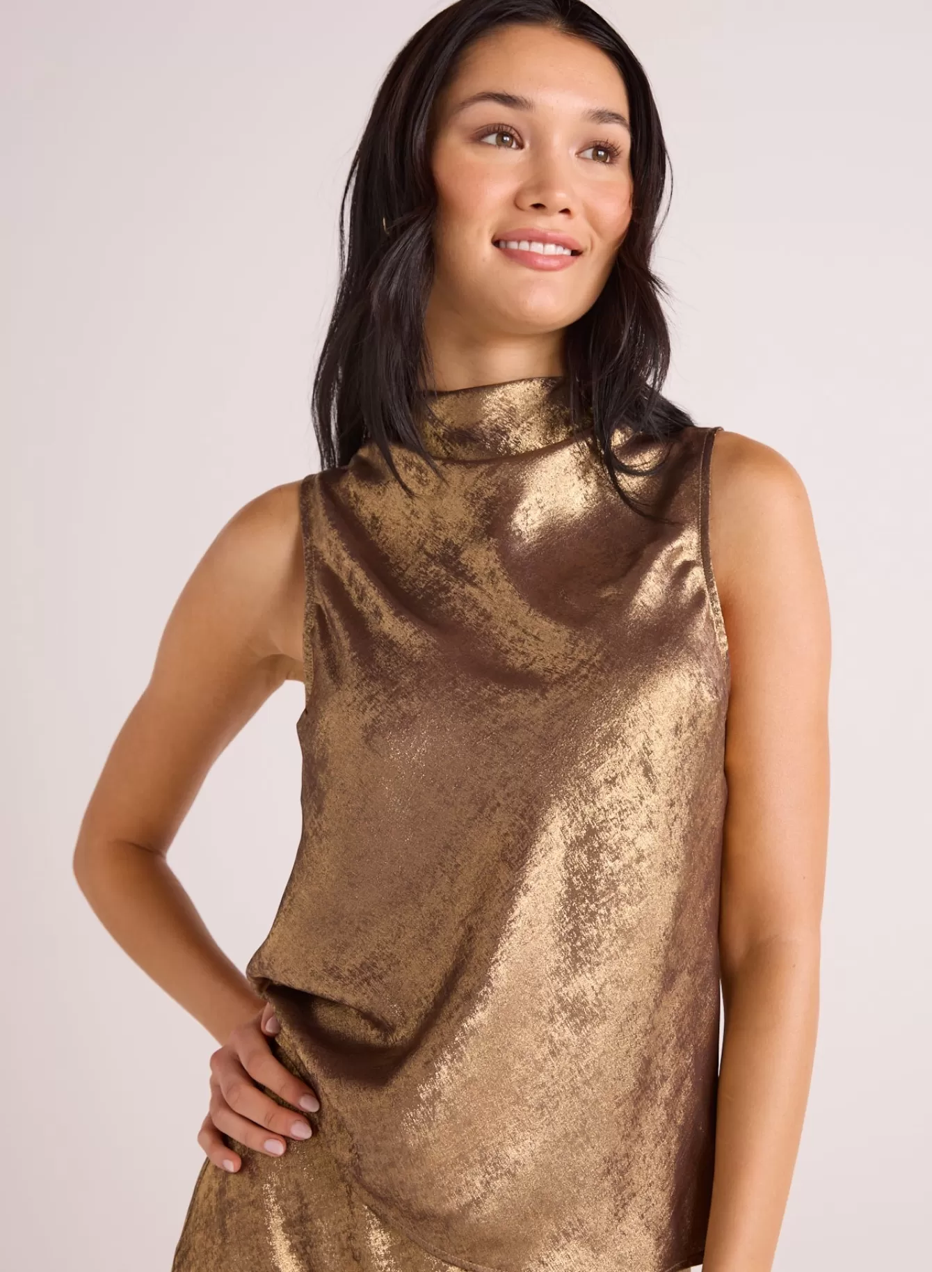 Bella Dahl Sleeveless-Cowl Neck Bias Top - Gold Metallic