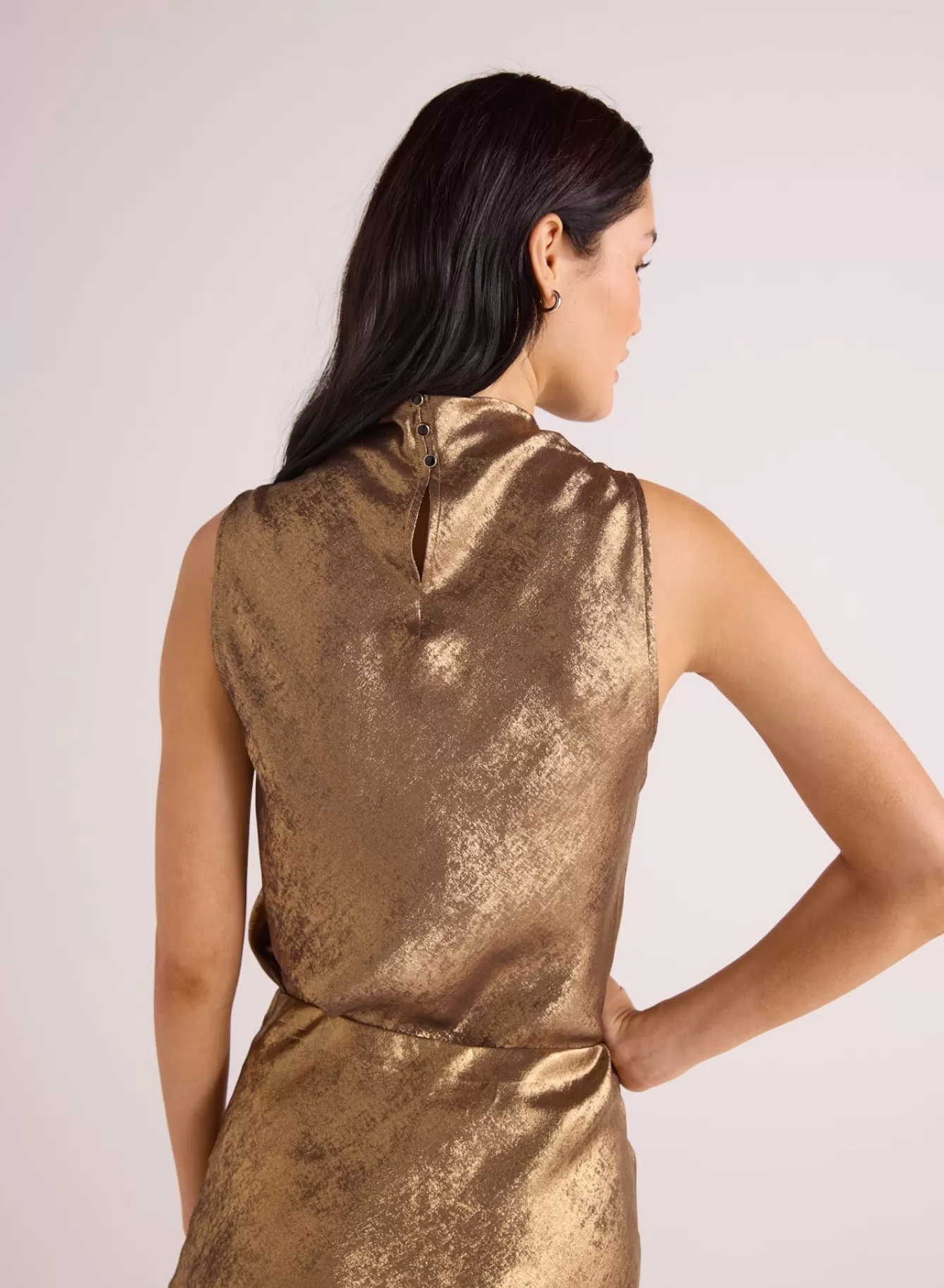 Bella Dahl Sleeveless-Cowl Neck Bias Top - Gold Metallic