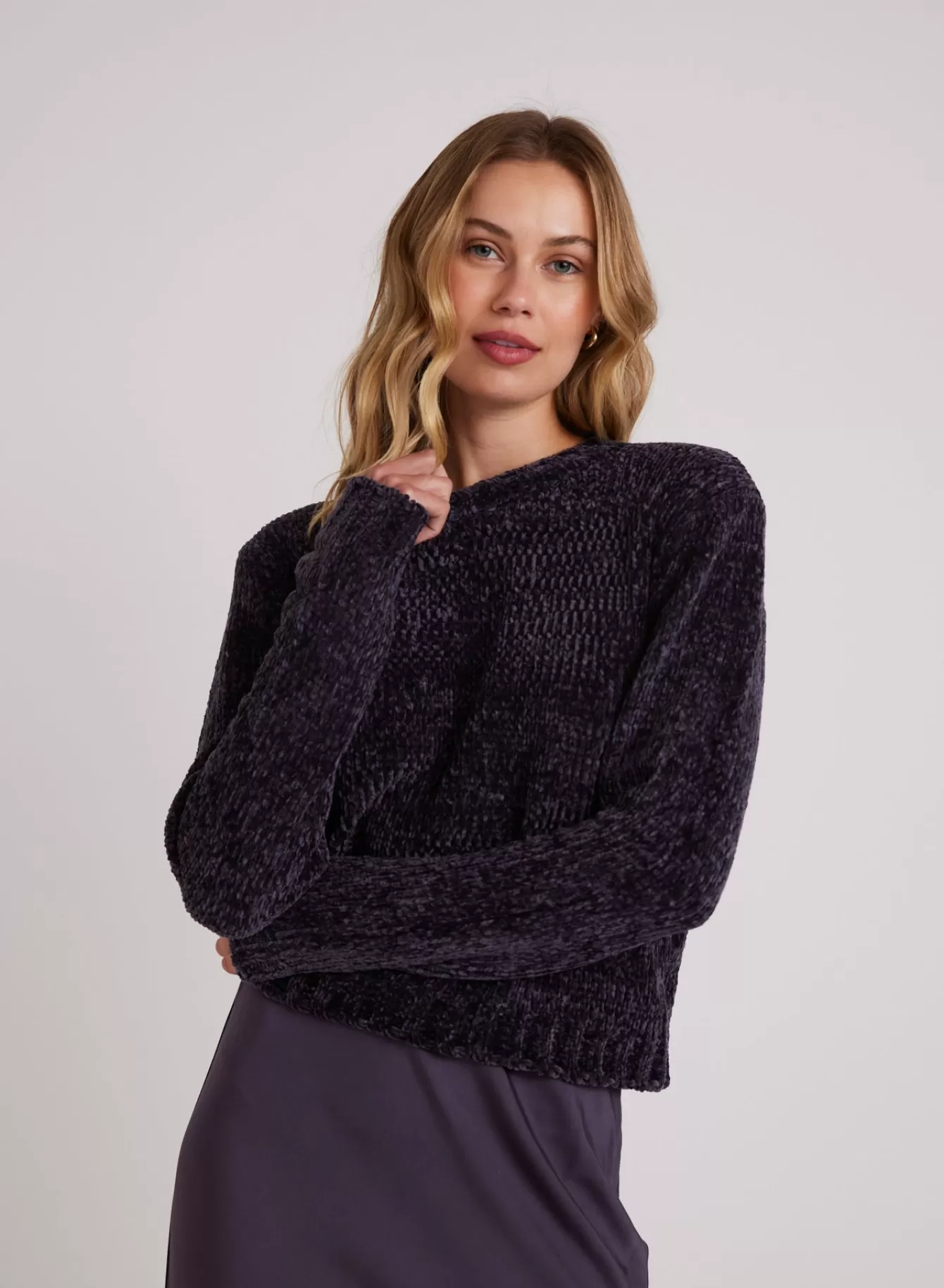 Bella Dahl Sweaters-Crew Neck Chenille Sweater - Galaxy Smoke