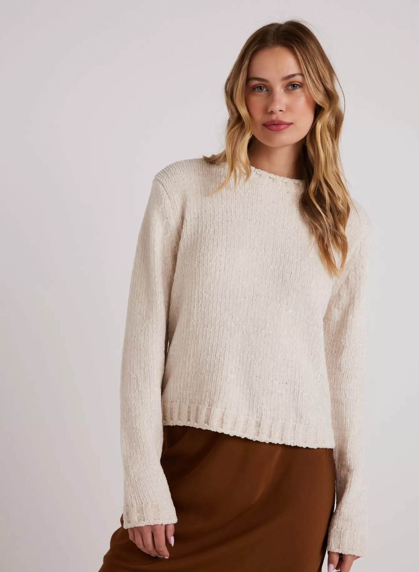 Bella Dahl Sweaters-Crew Neck Chenille Sweater- Opal Ivory