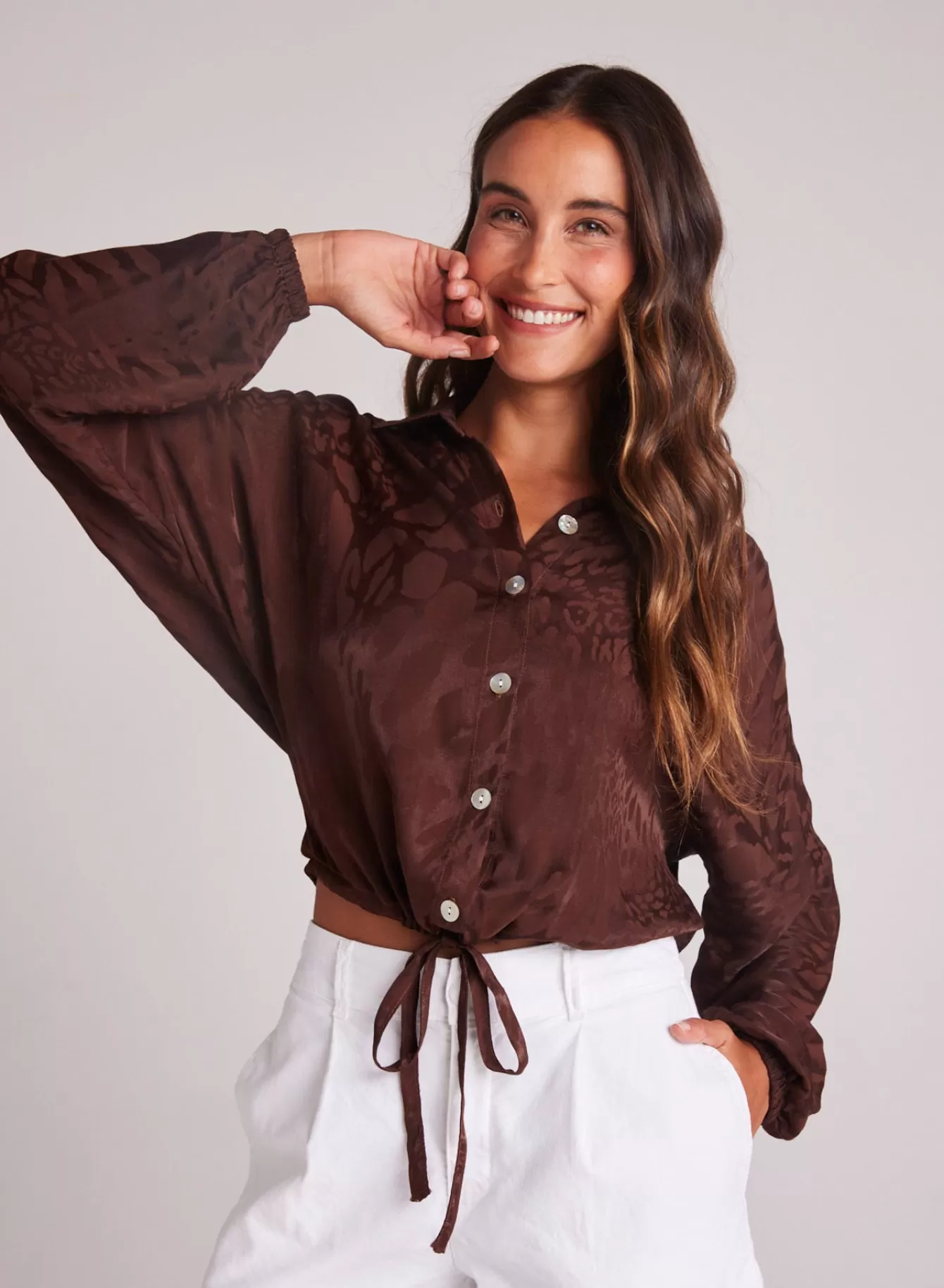 Bella Dahl Long Sleeve-Drawcord Waist Shirt - Café Noir