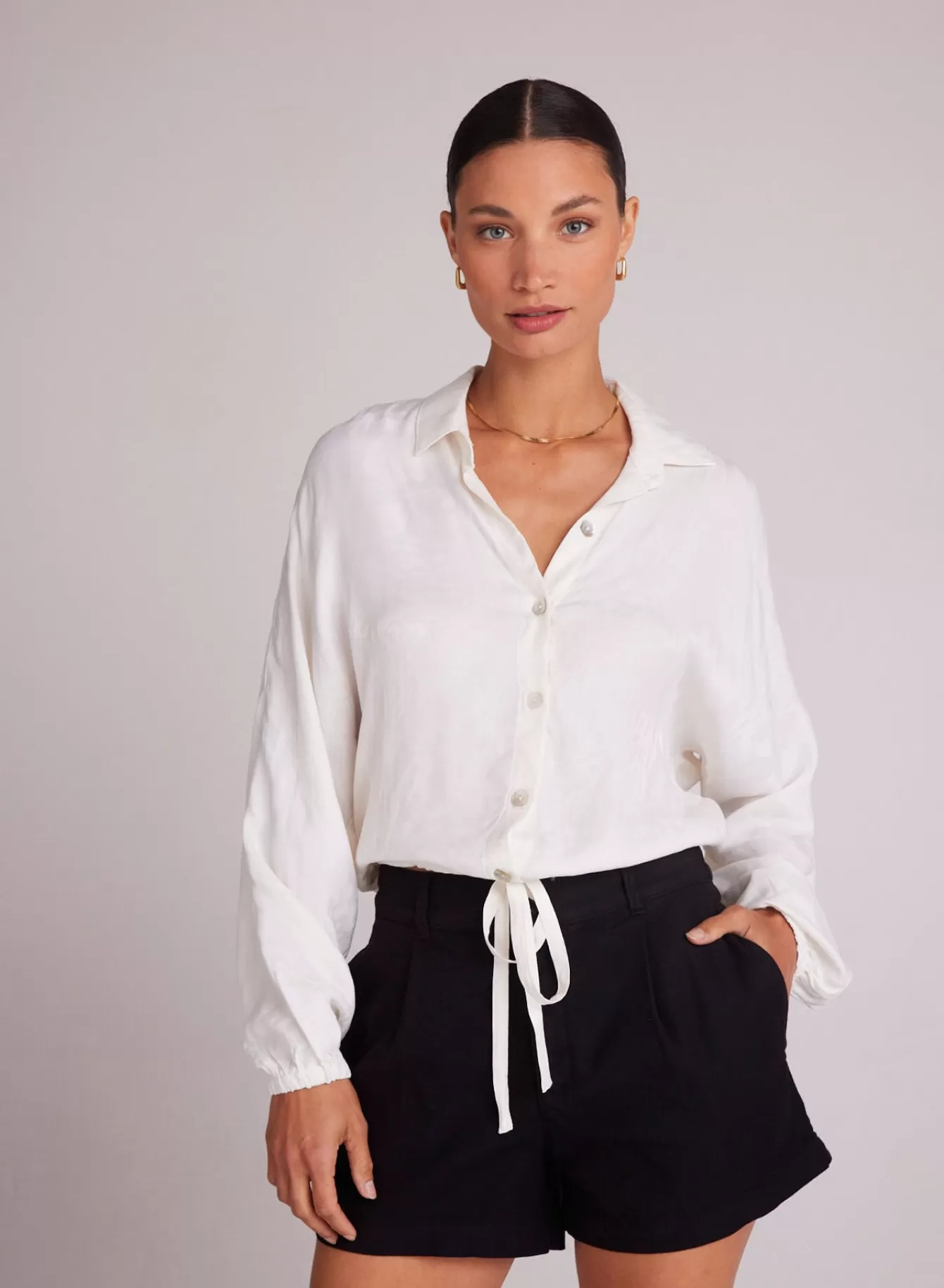 Bella Dahl Long Sleeve-Drawcord Waist Shirt - Off White