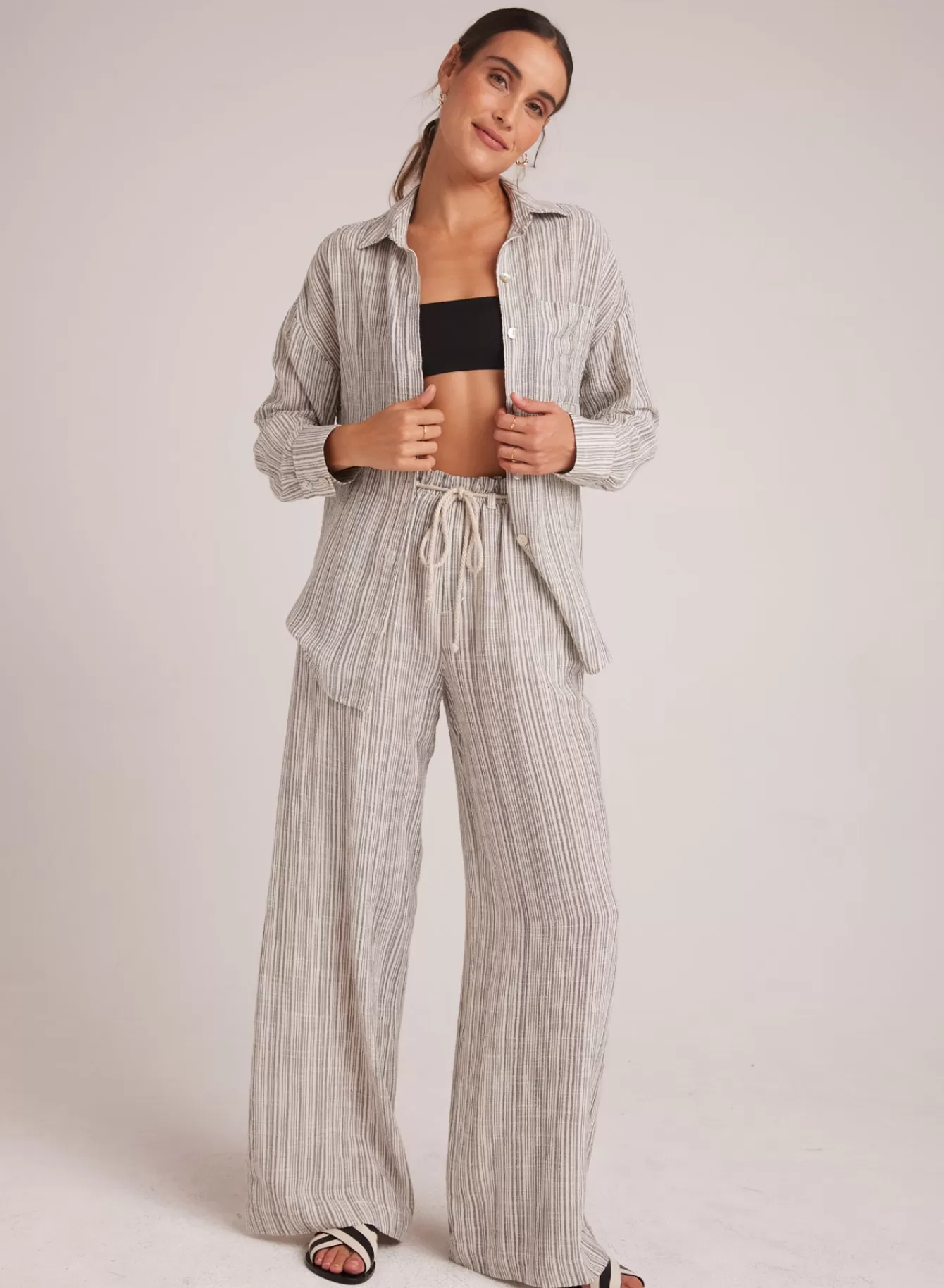 Bella Dahl Pants-Drawcord Wide Leg Pant - Eze Slub Stripe