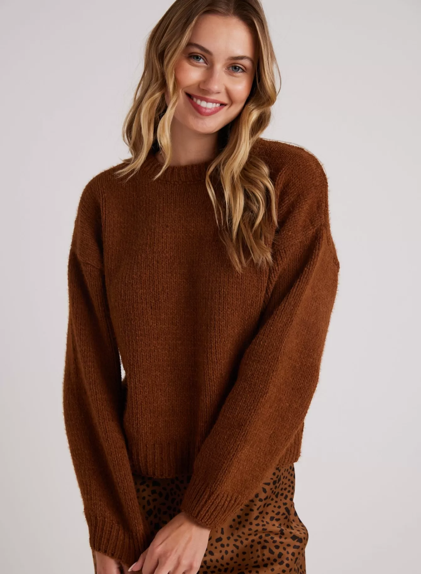 Bella Dahl Sweaters-Drop Shoulder Fuzzy Chenille Sweater - Bronzed Maple