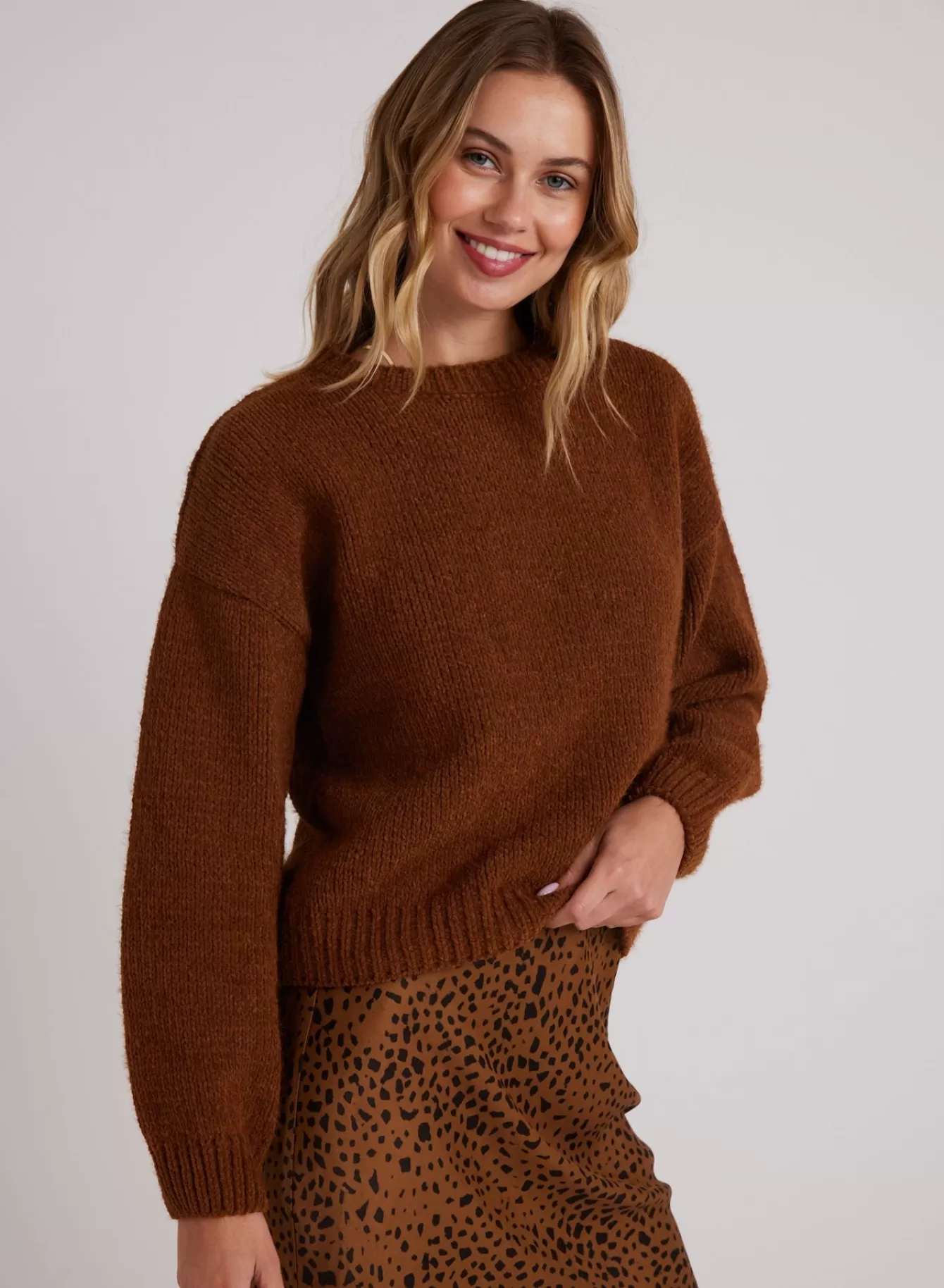 Bella Dahl Sweaters-Drop Shoulder Fuzzy Chenille Sweater - Bronzed Maple