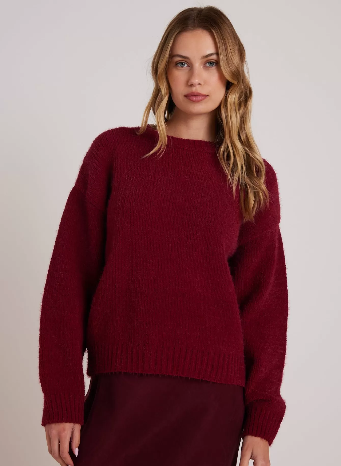 Bella Dahl Sweaters-Drop Shoulder Fuzzy  Chenille Sweater - Deep Plum