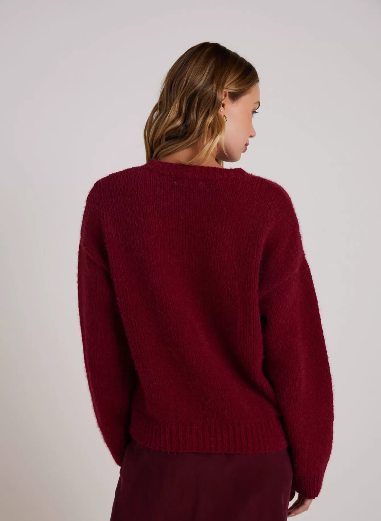 Bella Dahl Sweaters-Drop Shoulder Fuzzy  Chenille Sweater - Deep Plum