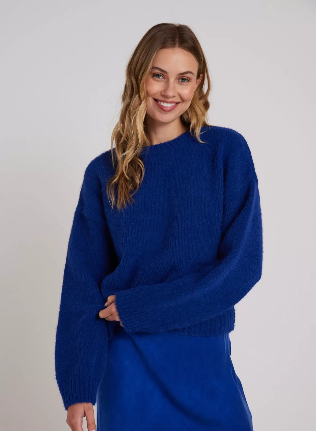 Bella Dahl Sweaters-Drop Shoulder Fuzzy Chenille Sweater - Rich Cobalt